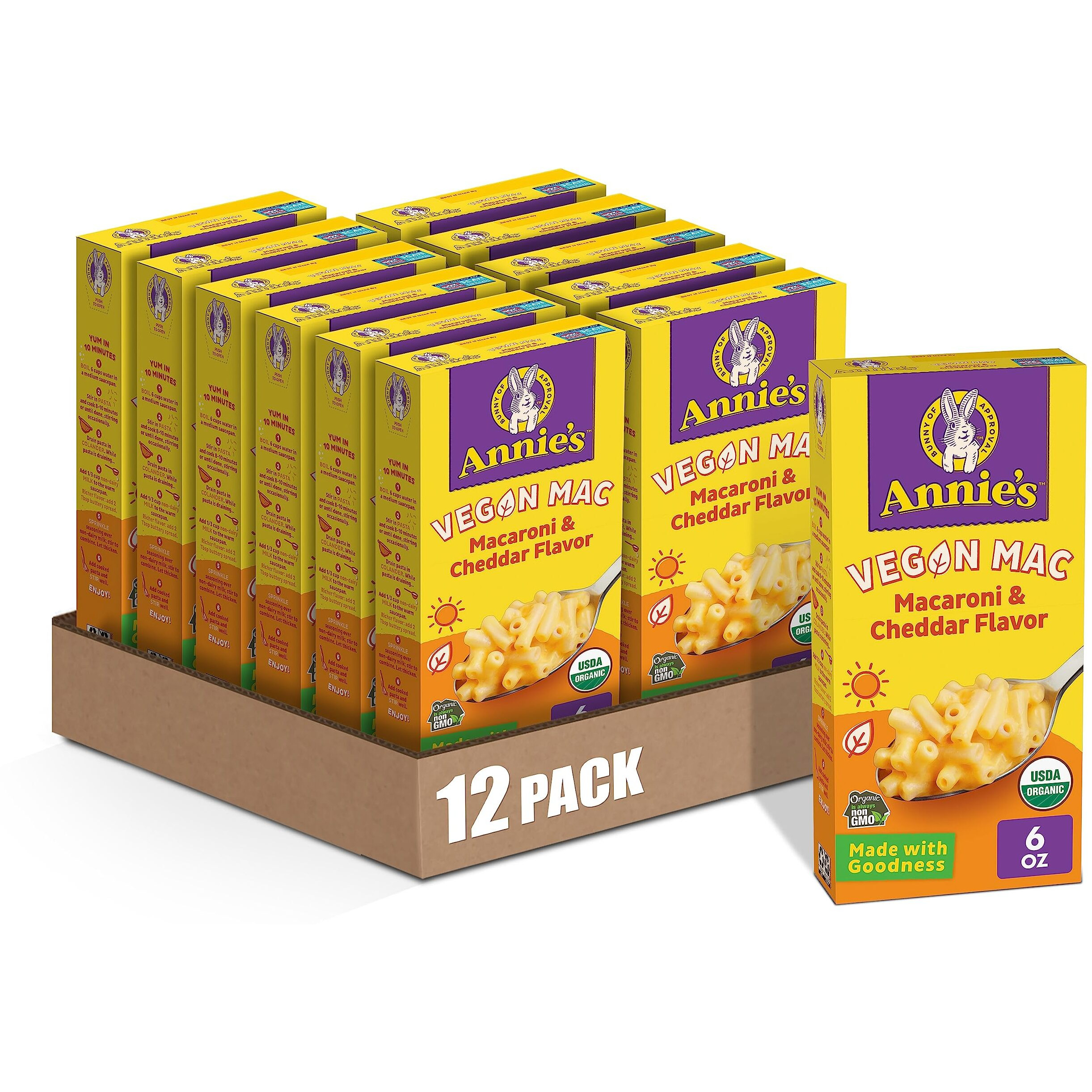 Annies Vegan Mac And Cheddar Flavor Dinner With Organic Pasta, 6 Oz (Pack Of 12)