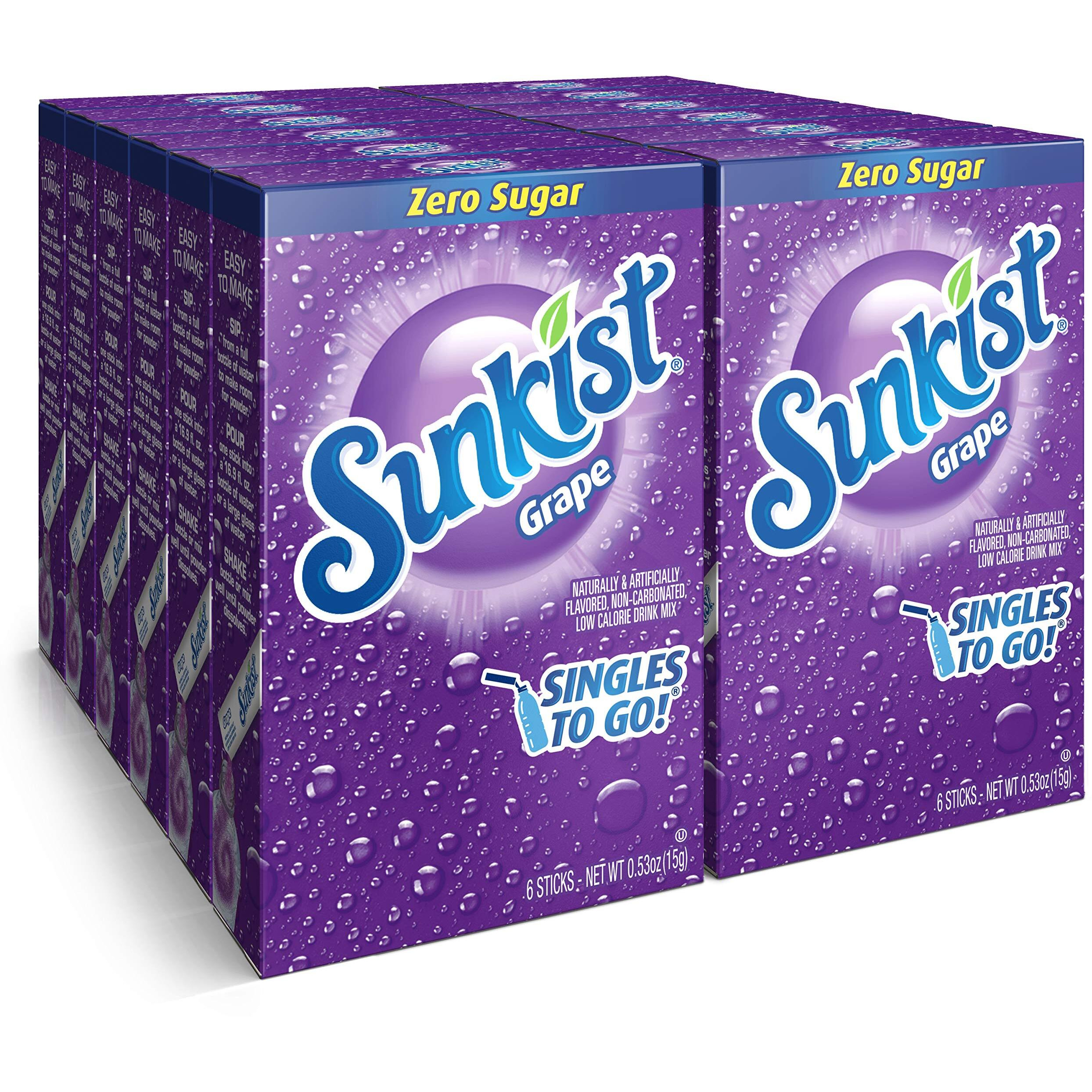 Sunkist Soda Singles To Go Drink Mix, Grape, 12 Boxes With 6 Packets Each - 72 Total Servings, Non-Carbonated And Sugar-Free