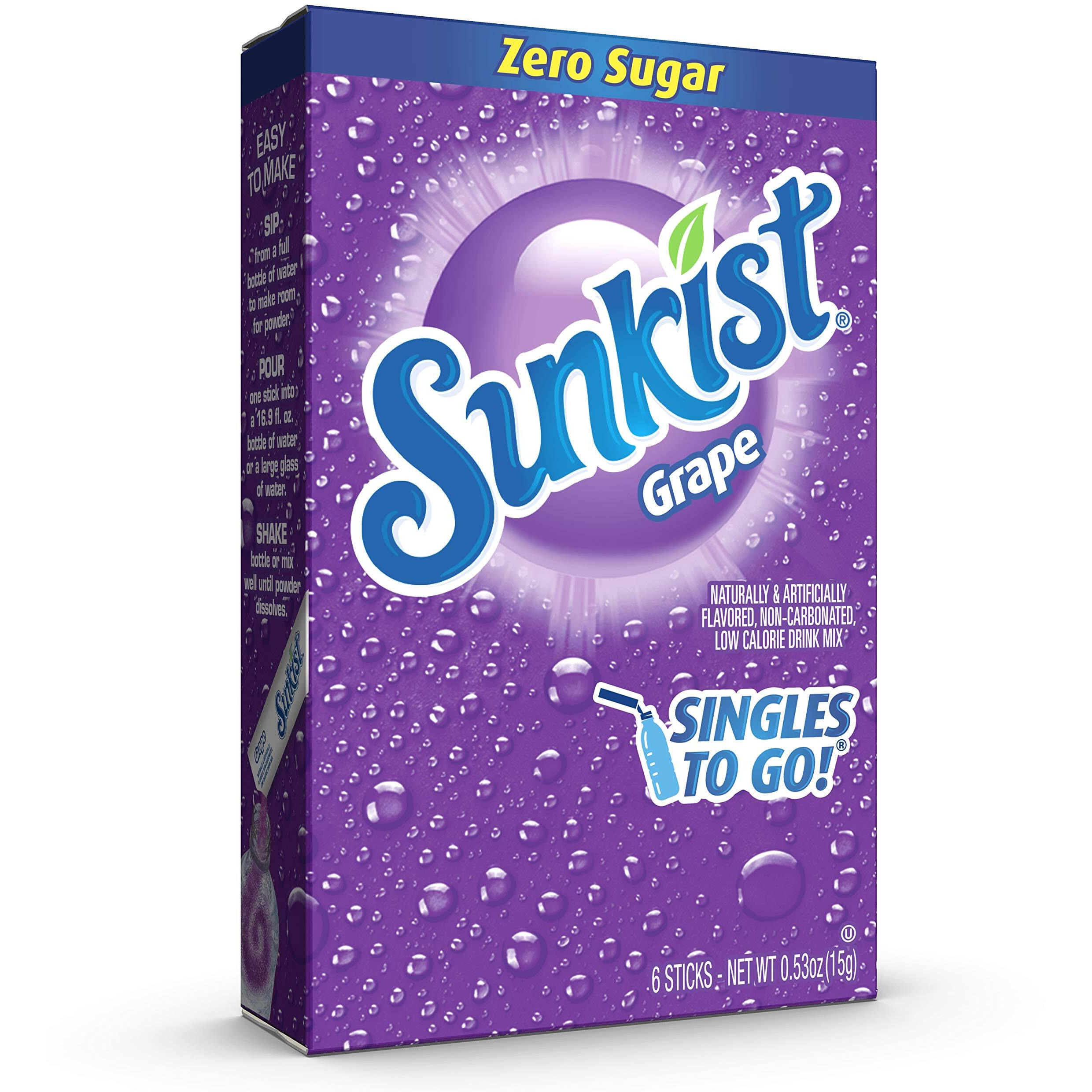 Sunkist Soda Singles To Go Drink Mix, Grape, 12 Boxes With 6 Packets Each - 72 Total Servings, Non-Carbonated And Sugar-Free
