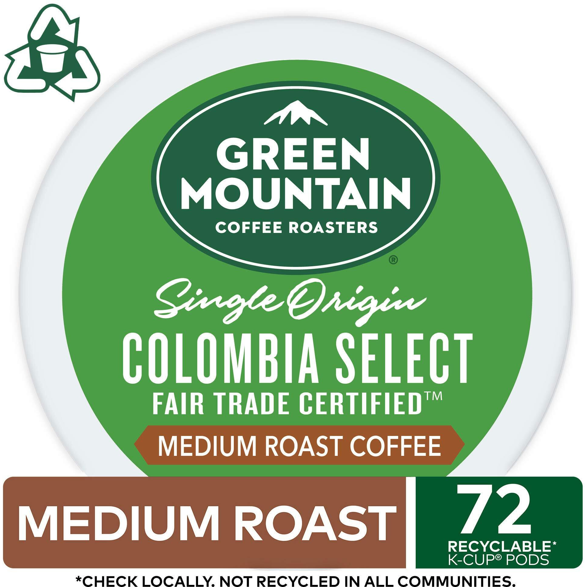 Green Mountain Coffee Roasters Colombia Select Keurig Single-Serve K-Cup Pods, Medium Roast Coffee, 72 Count (6 Packs Of 12)