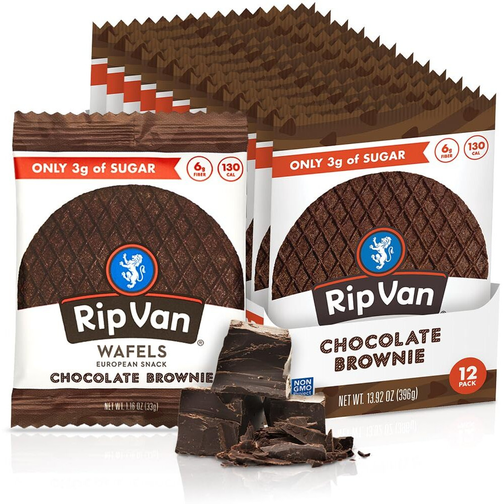 Rip Van Wafels Chocolate Brownie Stroopwafels - Healthy Snacks - Non Gmo Snack - Keto Friendly - Office Snacks - Low Sugar (3G) - Low Calorie Snack - 1.16 Ounce (Pack Of 12)