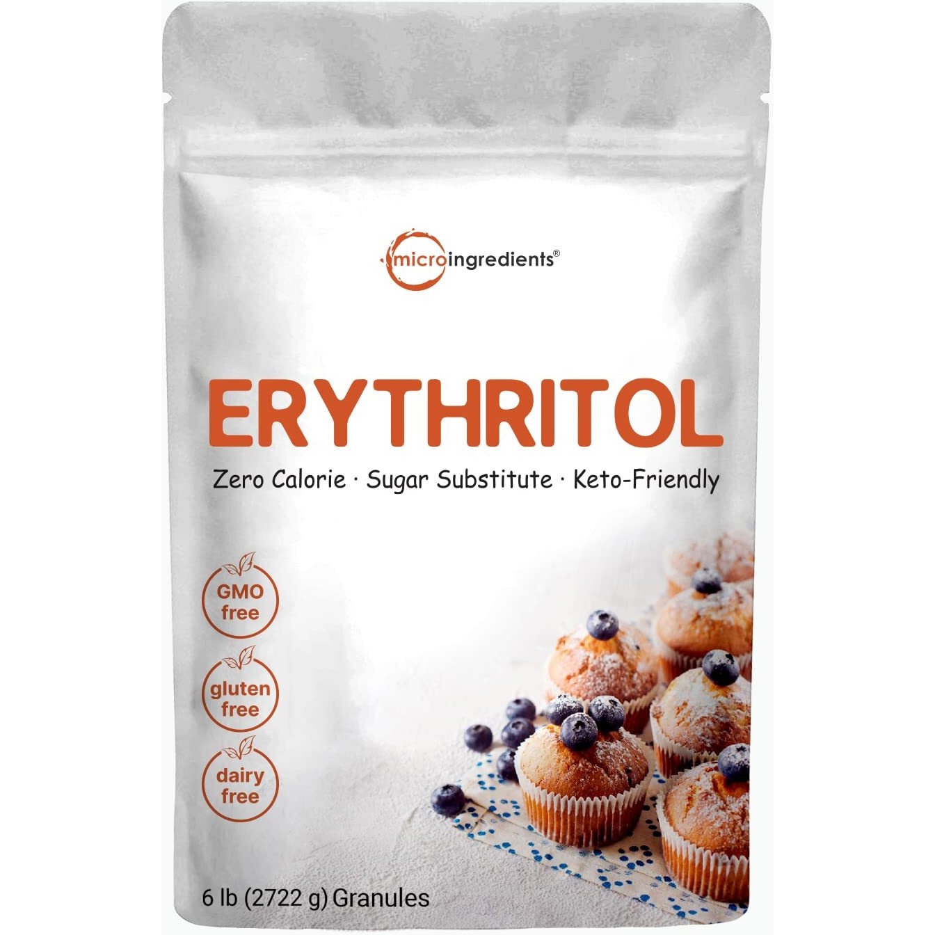 Erythritol Granules, 6 Pounds (96 Ounce), 11 Sugar Substitute, No After Taste, 0 Calorie, Natural Sweetener, Erythritol Keto Sugar Substitute, Non-Gmo, Vegan
