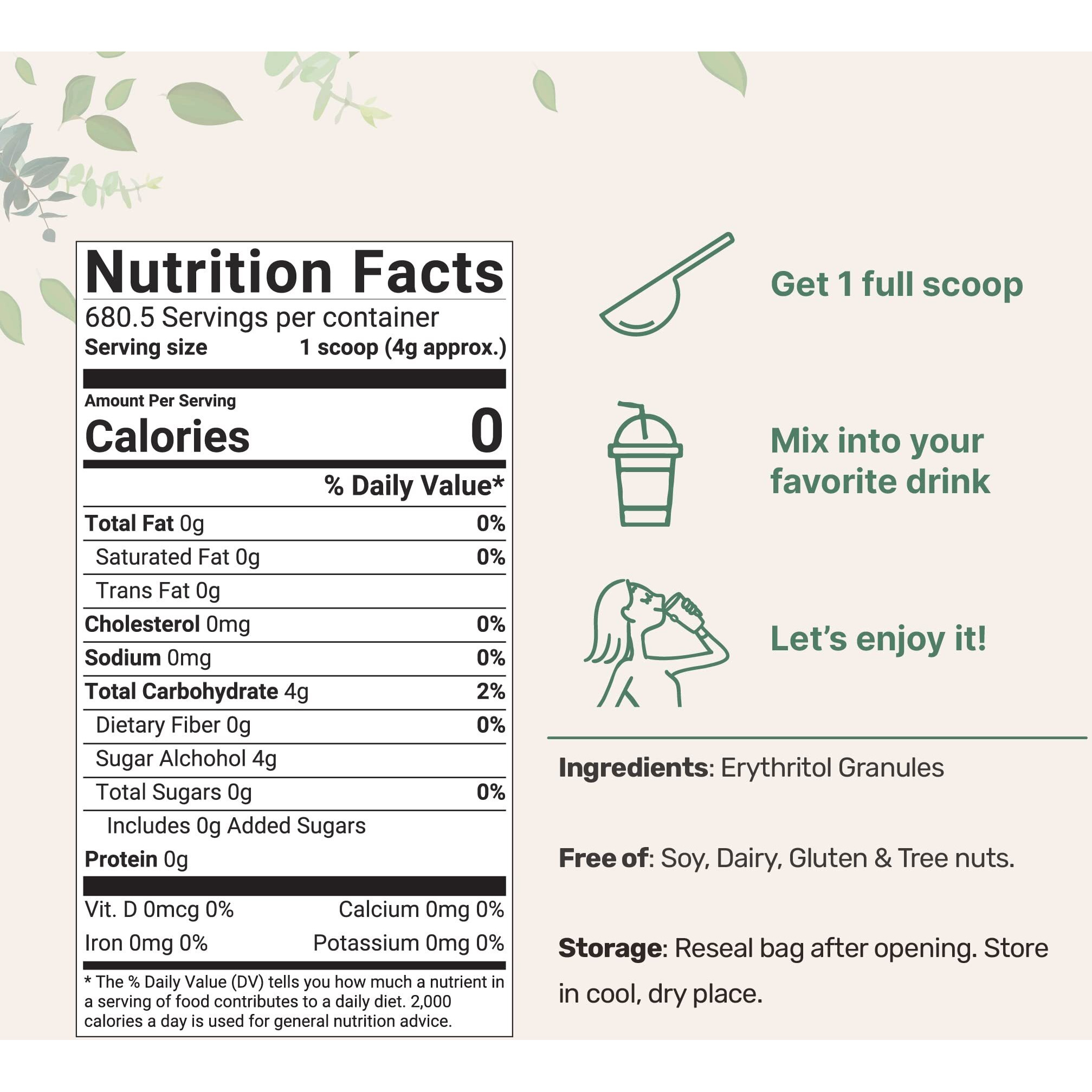 Erythritol Granules, 6 Pounds (96 Ounce), 11 Sugar Substitute, No After Taste, 0 Calorie, Natural Sweetener, Erythritol Keto Sugar Substitute, Non-Gmo, Vegan