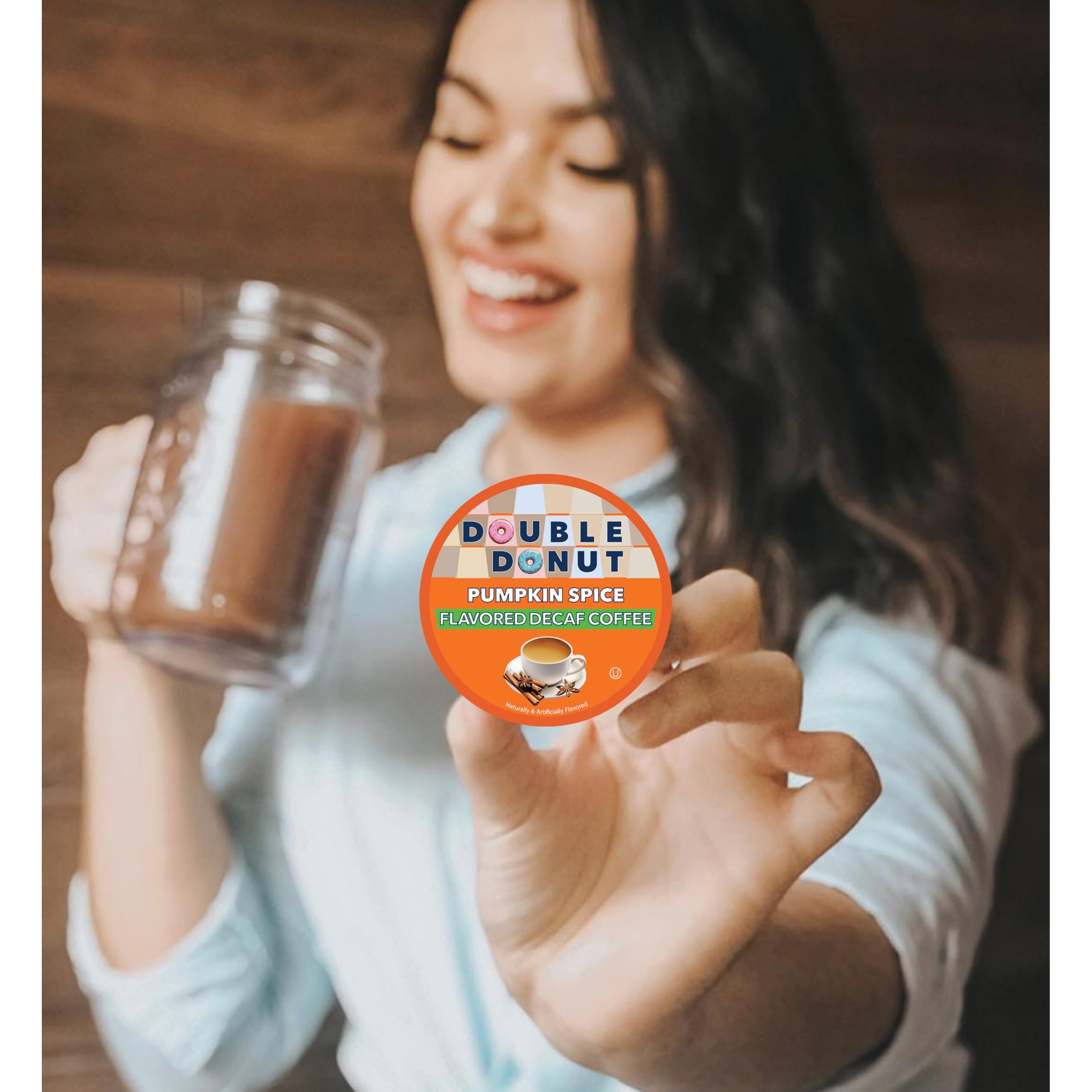 Double Donut Medium Roast Decaf Coffee Pods, Pumpkin Spice Flavored, For Keurig K-Cup Machines, 24 Single-Serve Capsules Per Box
