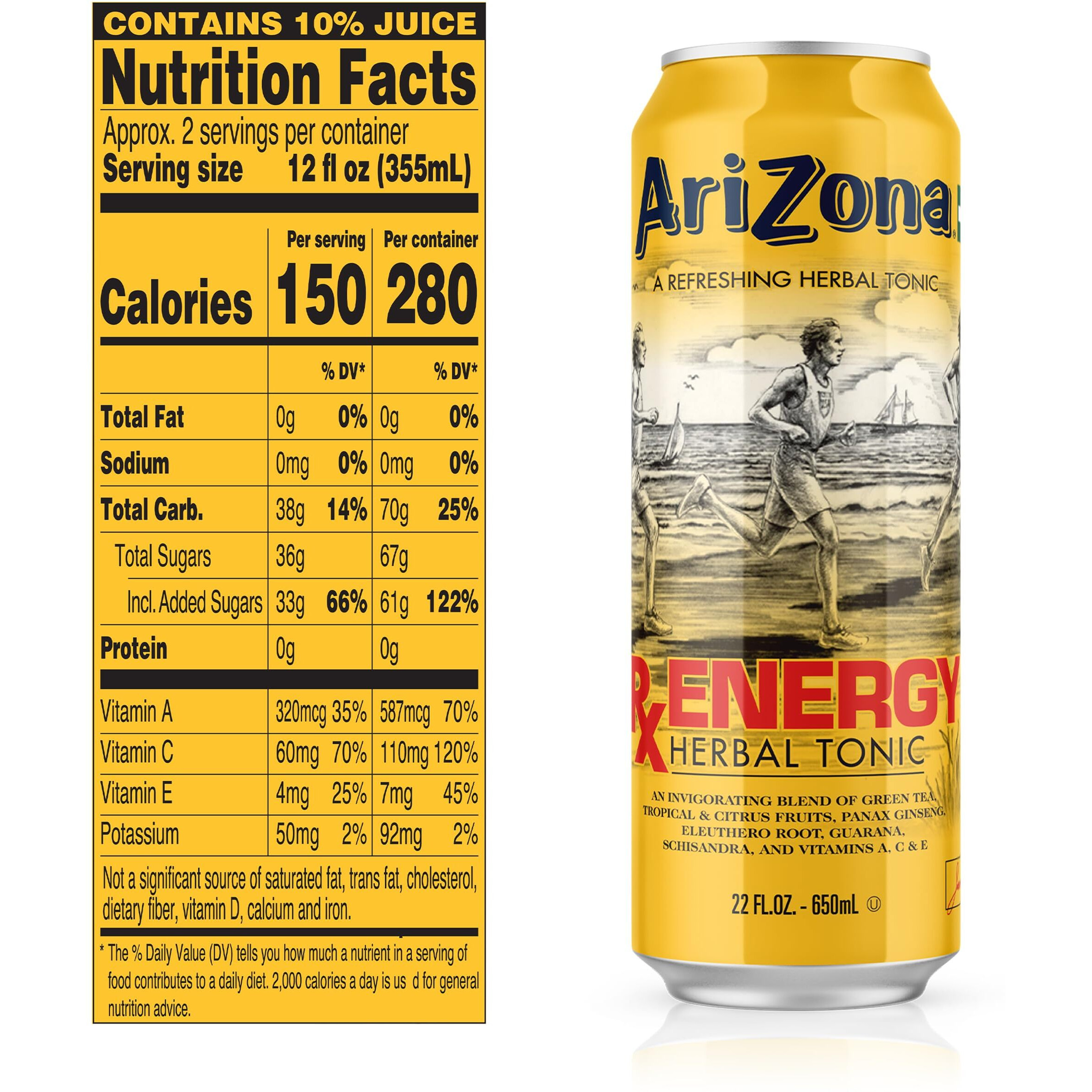 Arizona Rx Energy - Big Can, 22 Fl Oz (Pack Of 24)