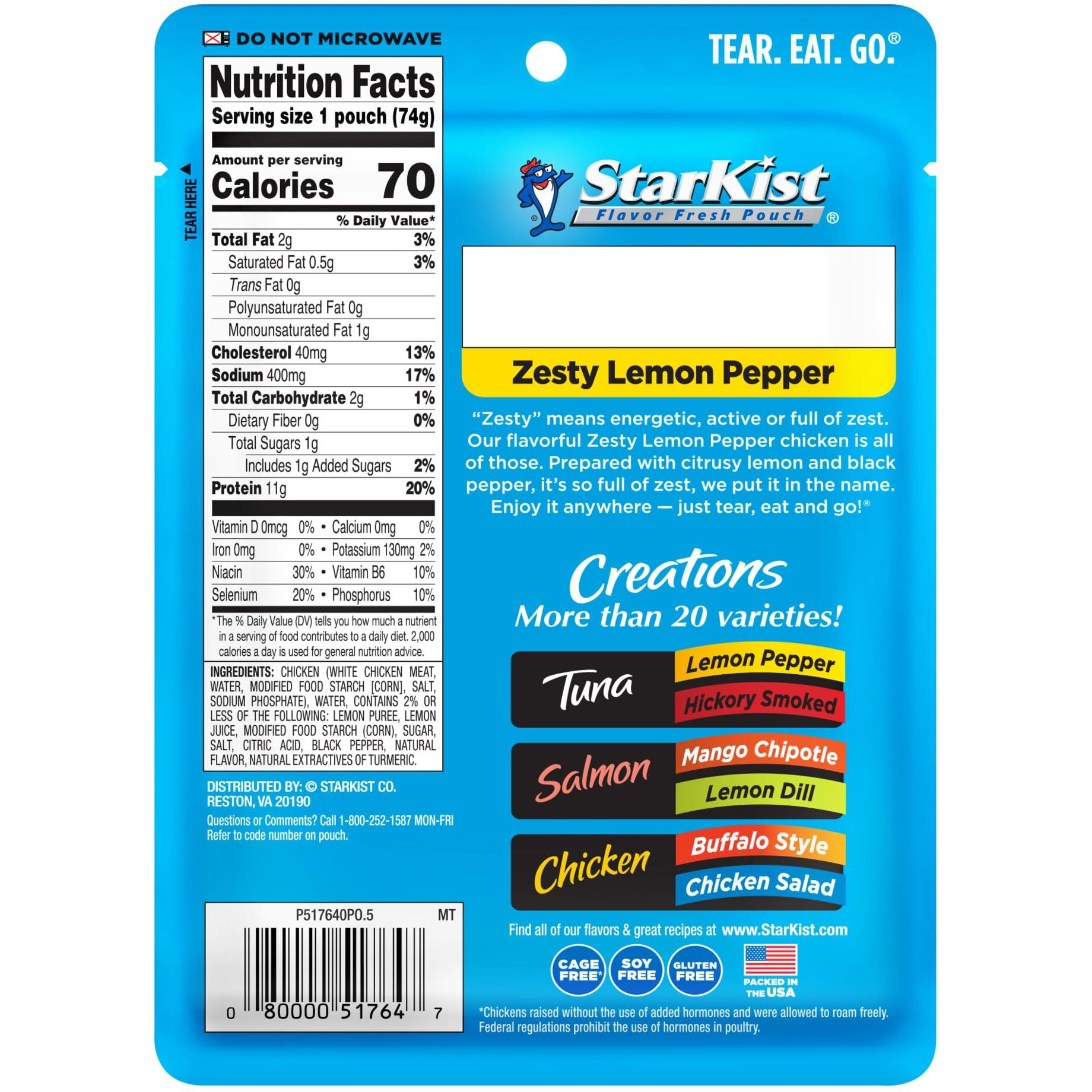 Starkist Chicken Creation Zesty Lemon Pepper - 2.6 Oz Pouch (Pack Of 12)