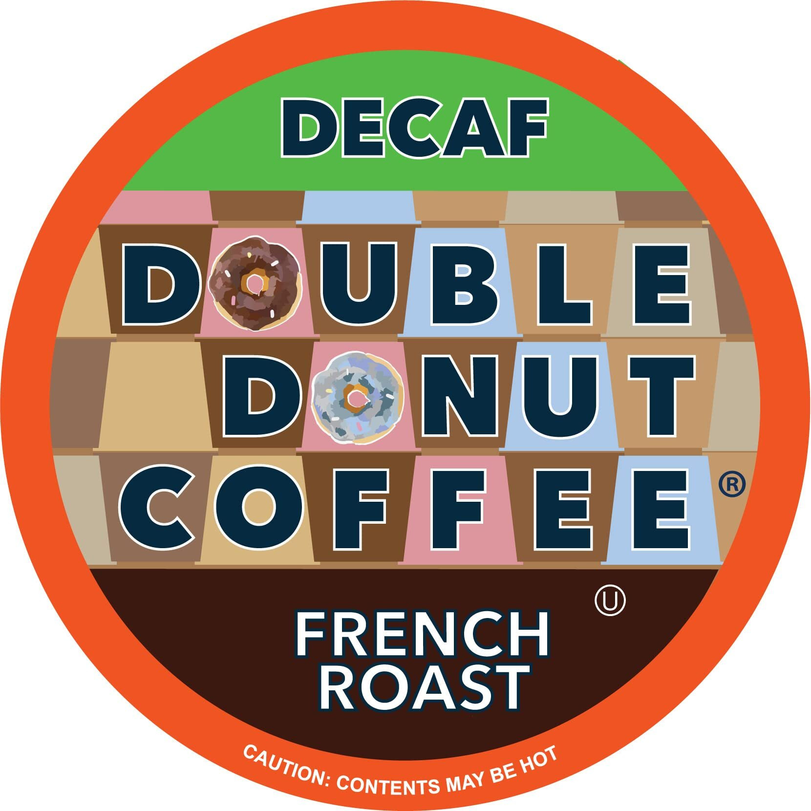 Double Donut Decaf Coffee Pods, Decaf French Roast, Single Serve Coffee For Keurig K Cups Machines, Decaf Dark Roast Coffee, 24 Count