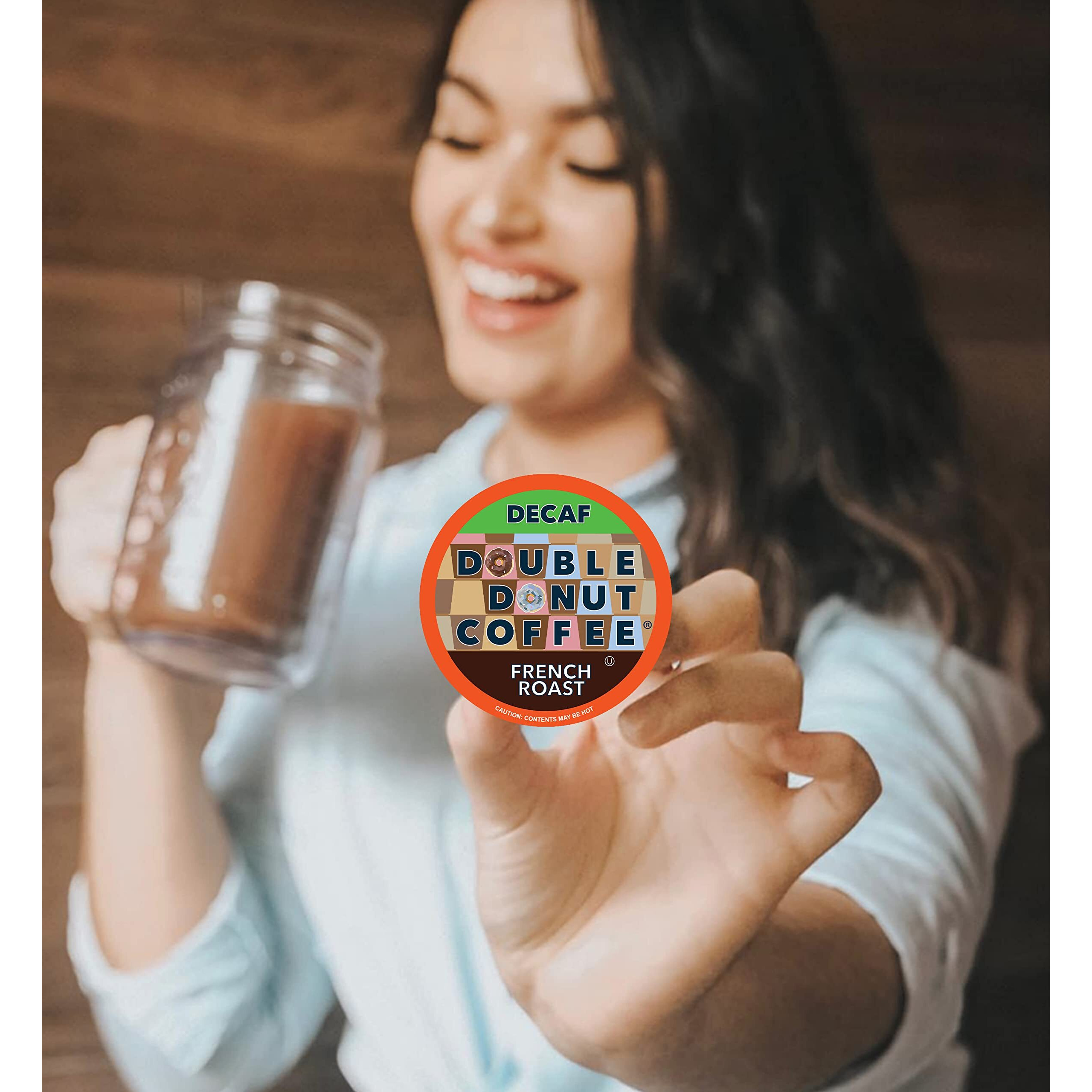 Double Donut Decaf Coffee Pods, Decaf French Roast, Single Serve Coffee For Keurig K Cups Machines, Decaf Dark Roast Coffee, 24 Count