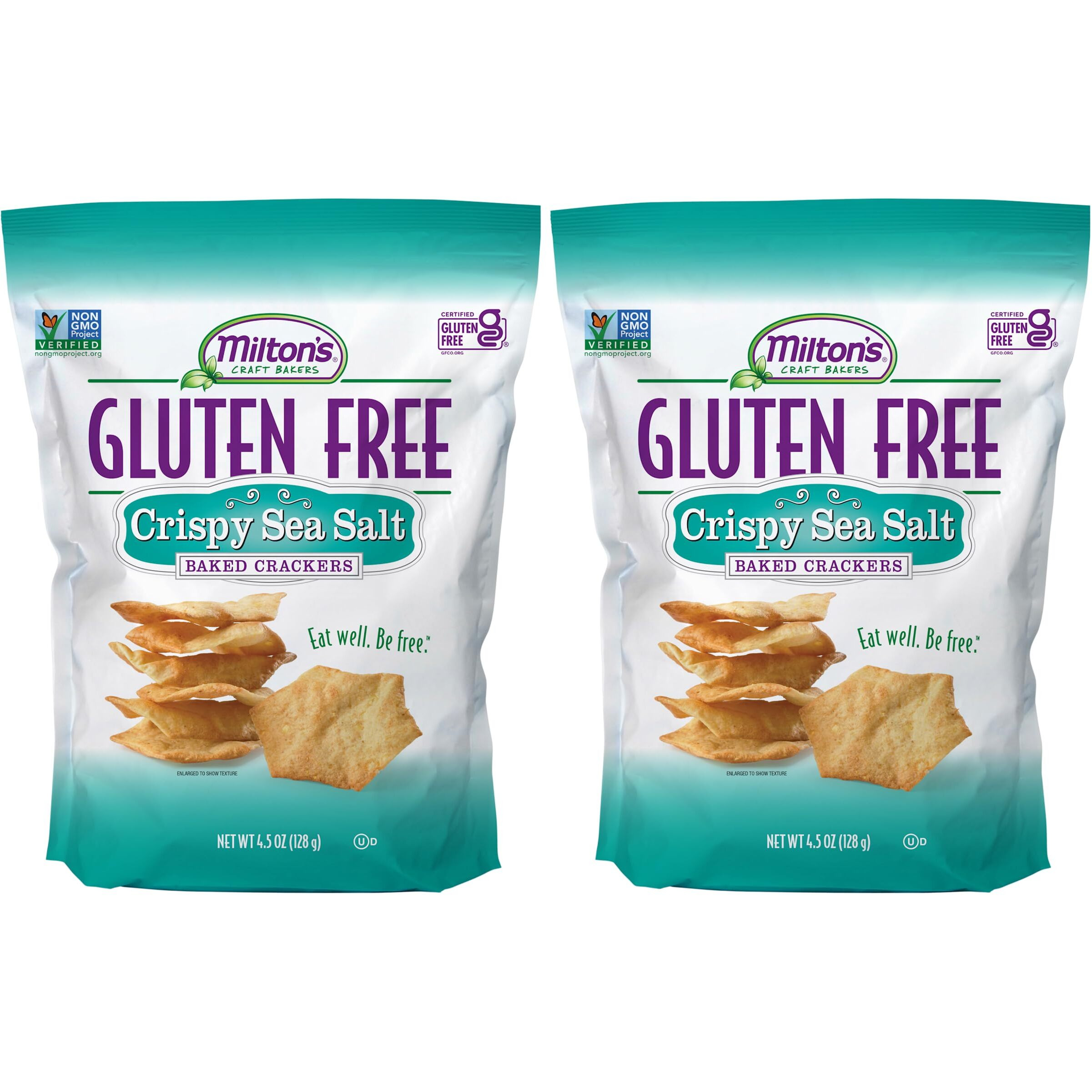 Milton's Craft Bakers Gluten Free Crispy Sea Salt Crackers - Baked Sea Salt Crackers, Non-Gmo Project Verified, Kosher, Certified Gluten Free Sea Salt Snack, 5 Grains In Every Bite - 4.5 Oz, Pack Of 2