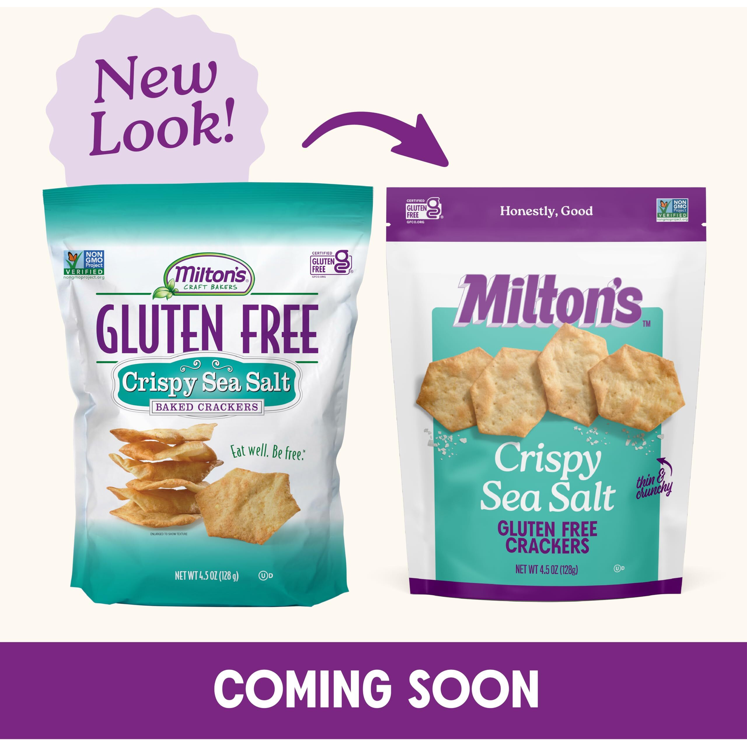 Milton's Craft Bakers Gluten Free Crispy Sea Salt Crackers - Baked Sea Salt Crackers, Non-Gmo Project Verified, Kosher, Certified Gluten Free Sea Salt Snack, 5 Grains In Every Bite - 4.5 Oz, Pack Of 2