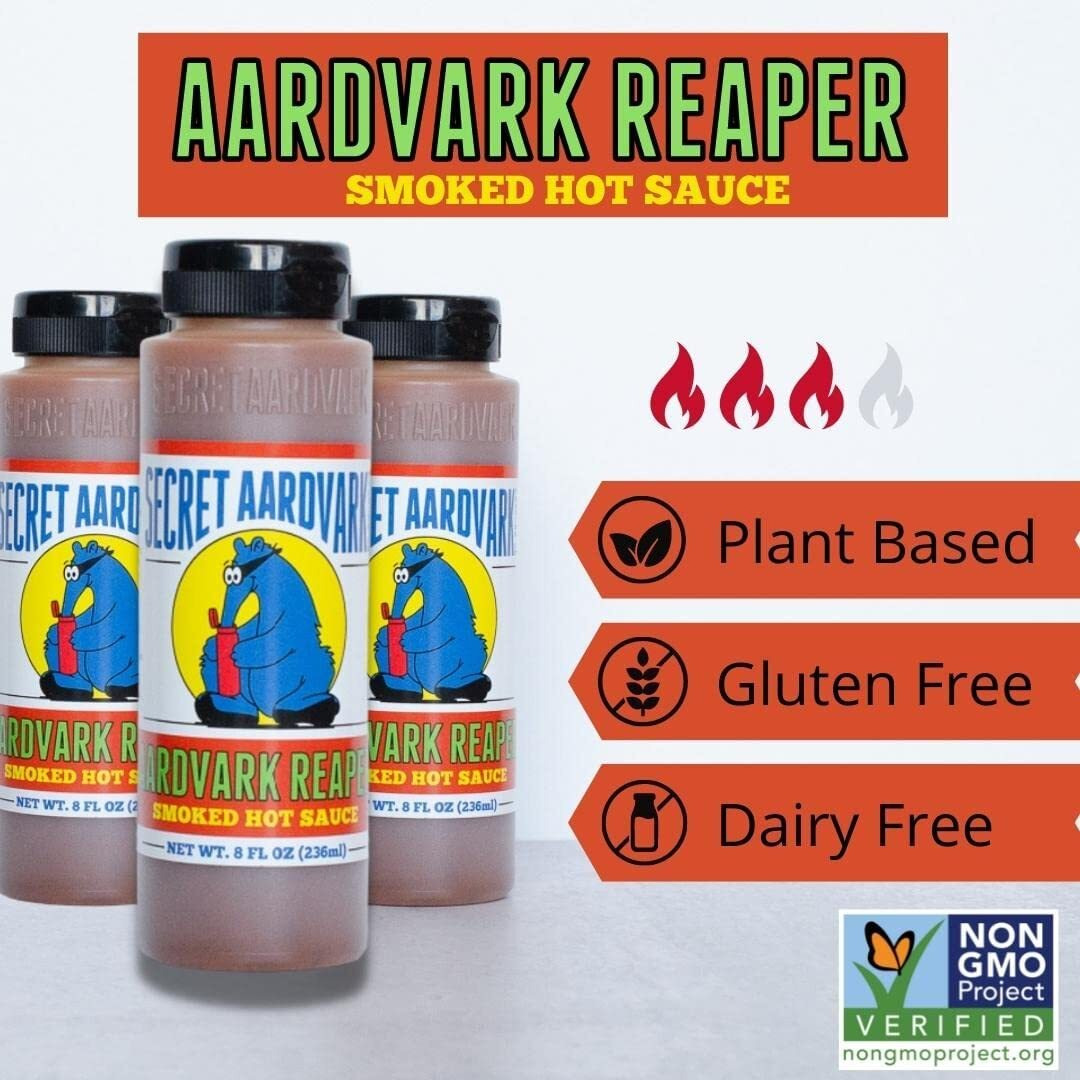 Secret Aardvark Reaper Hot Sauce - Carolina Reaper Hot Sauce, Smoky, Low Carb, Dairy Free, Spicy Bbq Sauce, Gluten-Free Hot Sauce & Marinade - 8 Fl Oz 1 Pack