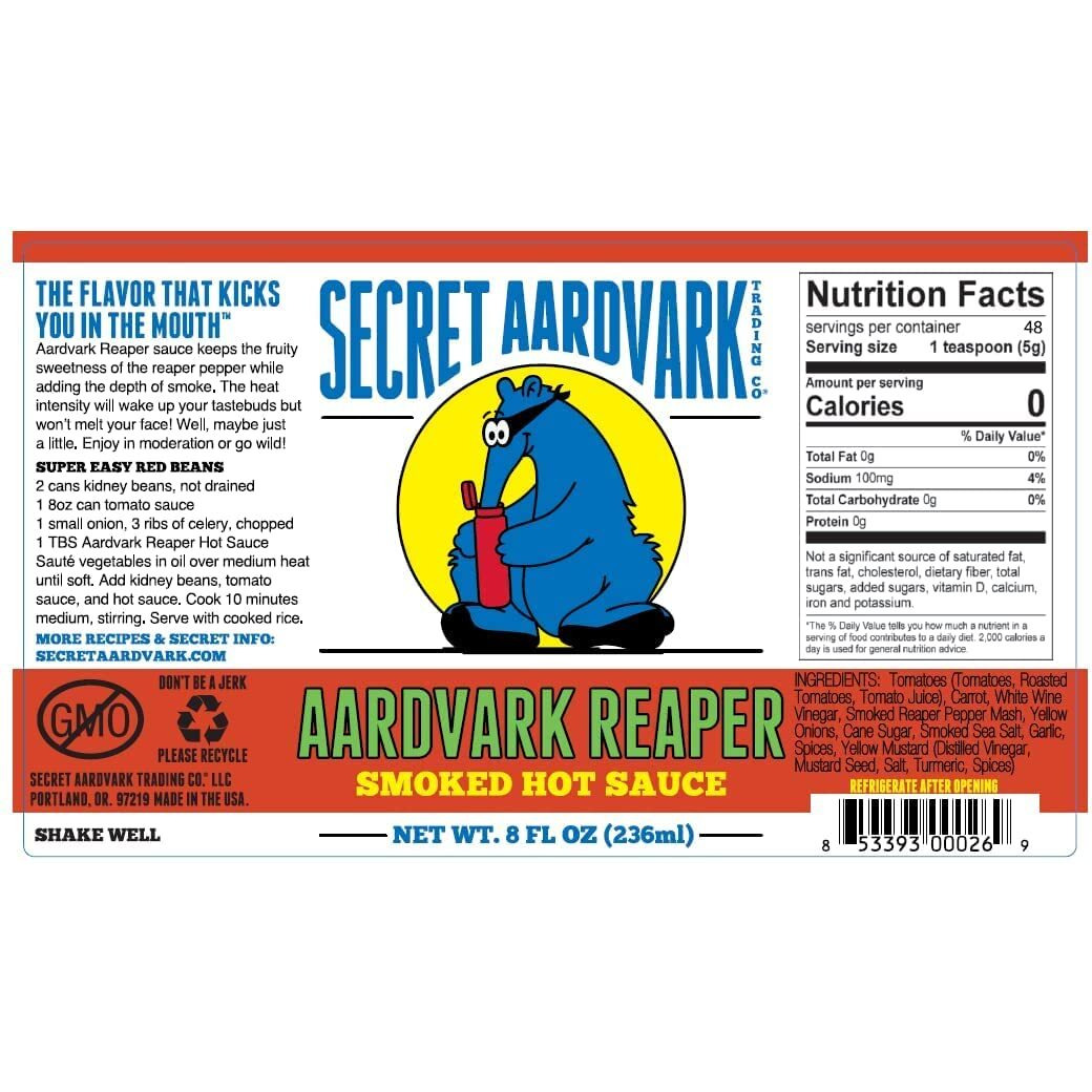 Secret Aardvark Reaper Hot Sauce - Carolina Reaper Hot Sauce, Smoky, Low Carb, Dairy Free, Spicy Bbq Sauce, Gluten-Free Hot Sauce & Marinade - 8 Fl Oz 1 Pack