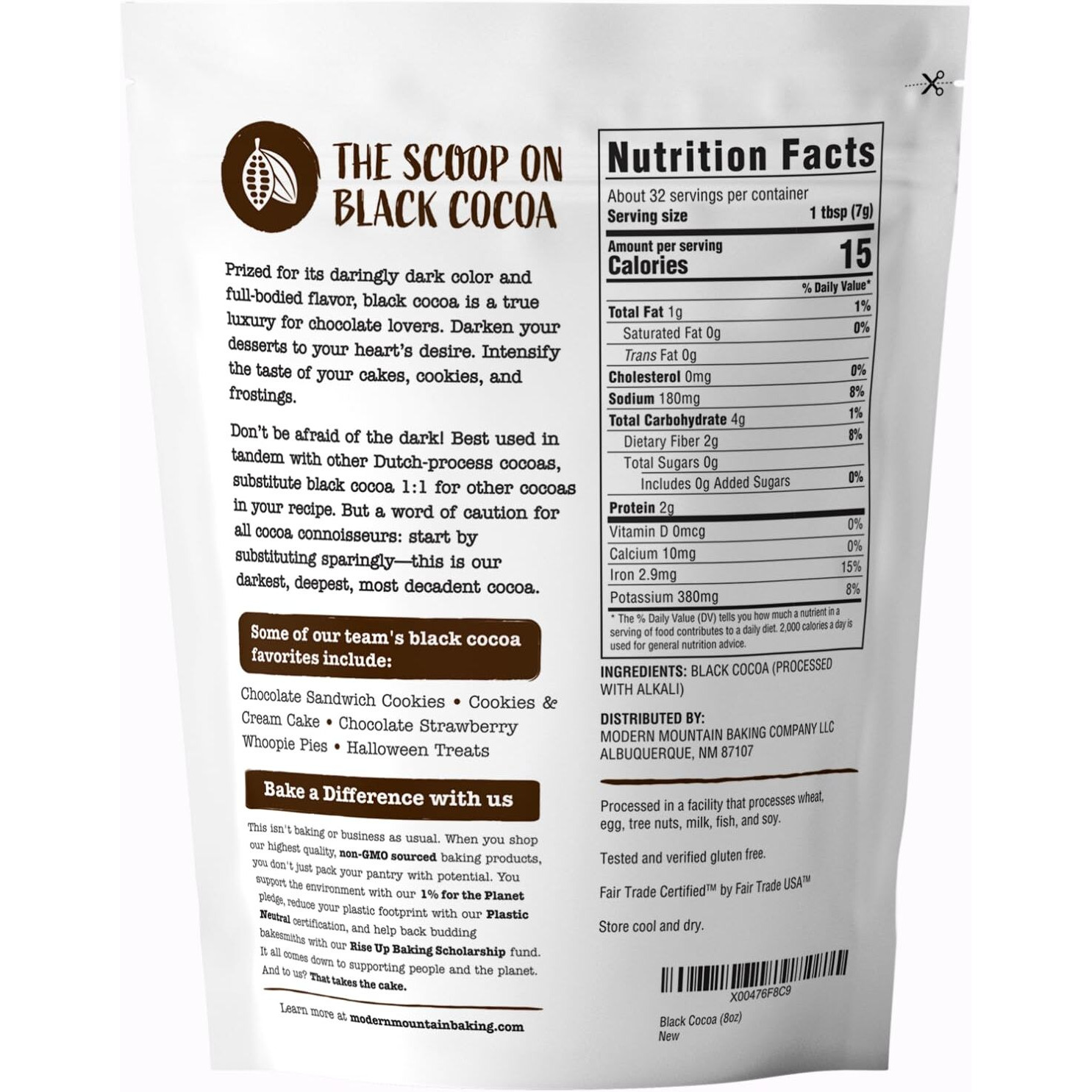 Black Cocoa Powder (8 Oz) Bake The Darkest Chocolate Baked Goods, Achieve Rich Chocolate Flavor, Natural Substitute For Black Food Coloring, Dutch-Processed Cocoa Powder, Unsweetened, Extra Dark, Fair Trade Certified