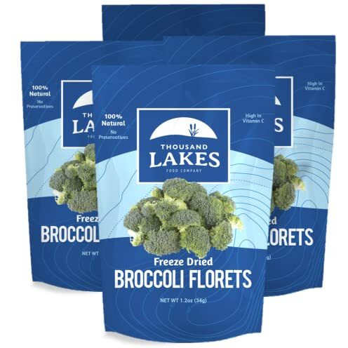 Thousand Lakes Freeze Dried Vegetables - Broccoli Florets 4-Pack 1.2 Ounces (4.8 Ounces Total) | 100% Florets - No Stems | No Salt Added