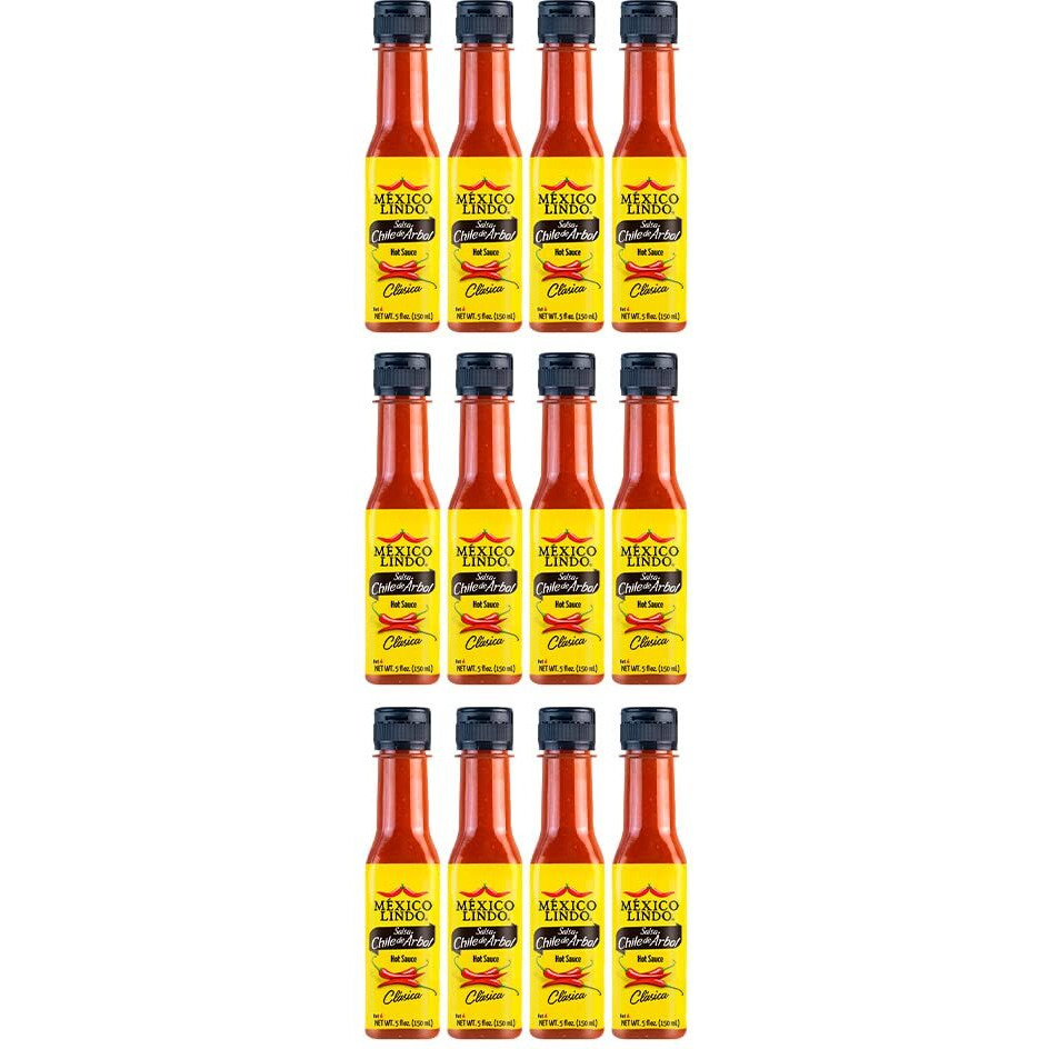 Mexico Lindo Chile De Arbol Hot Sauce Ingredients | 12,190 Scoville Level | Classic Flavor | 5 Fl Oz Bottles (Pack Of 12)