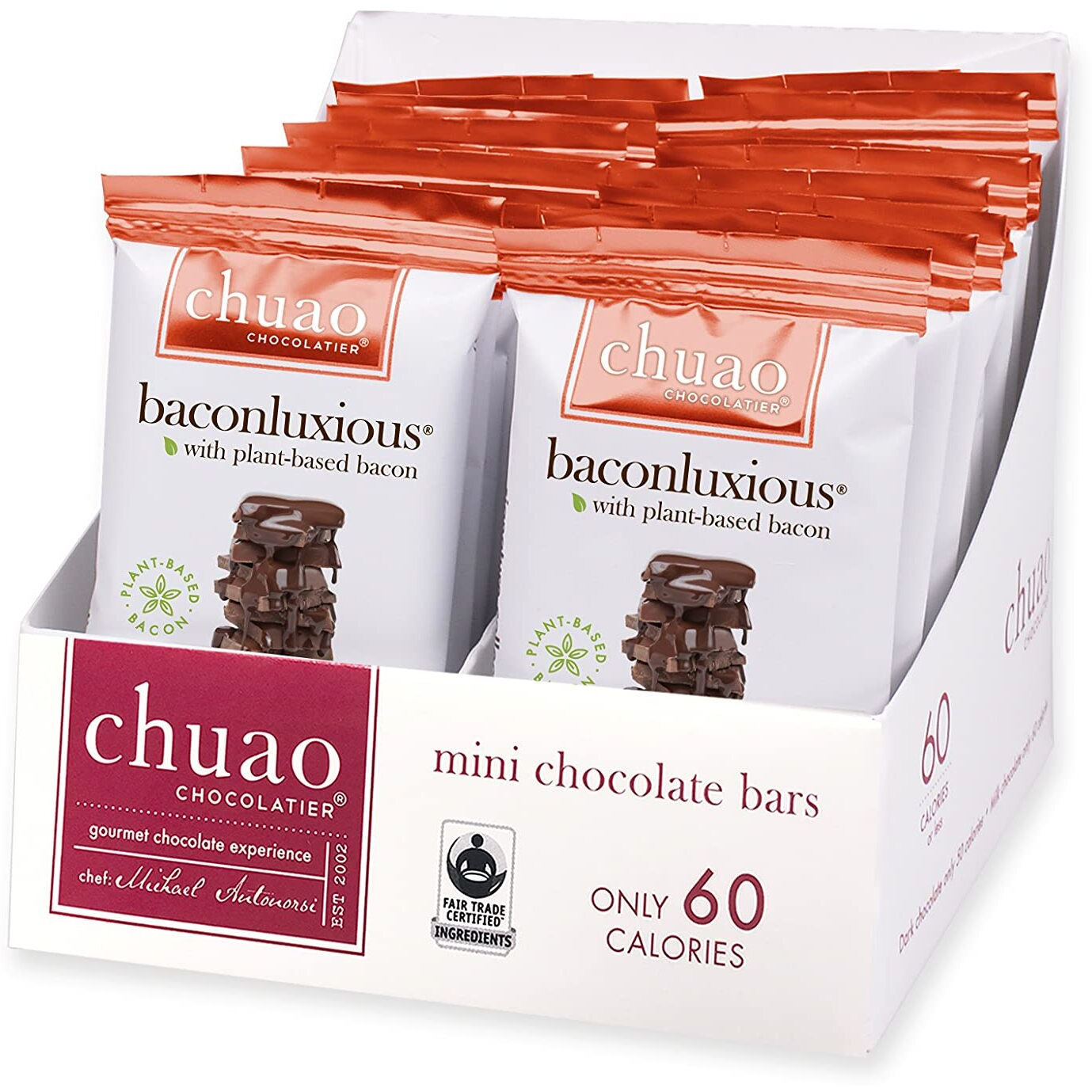 Chuao Chocolatier Baconluxious Chocolate With Plant-Based Bacon Gourmet Milk Bars | Vegetarian | For Gift Baskets, Birthday, Thank You, Care Package | 24 Pack, 0.39 Oz Each