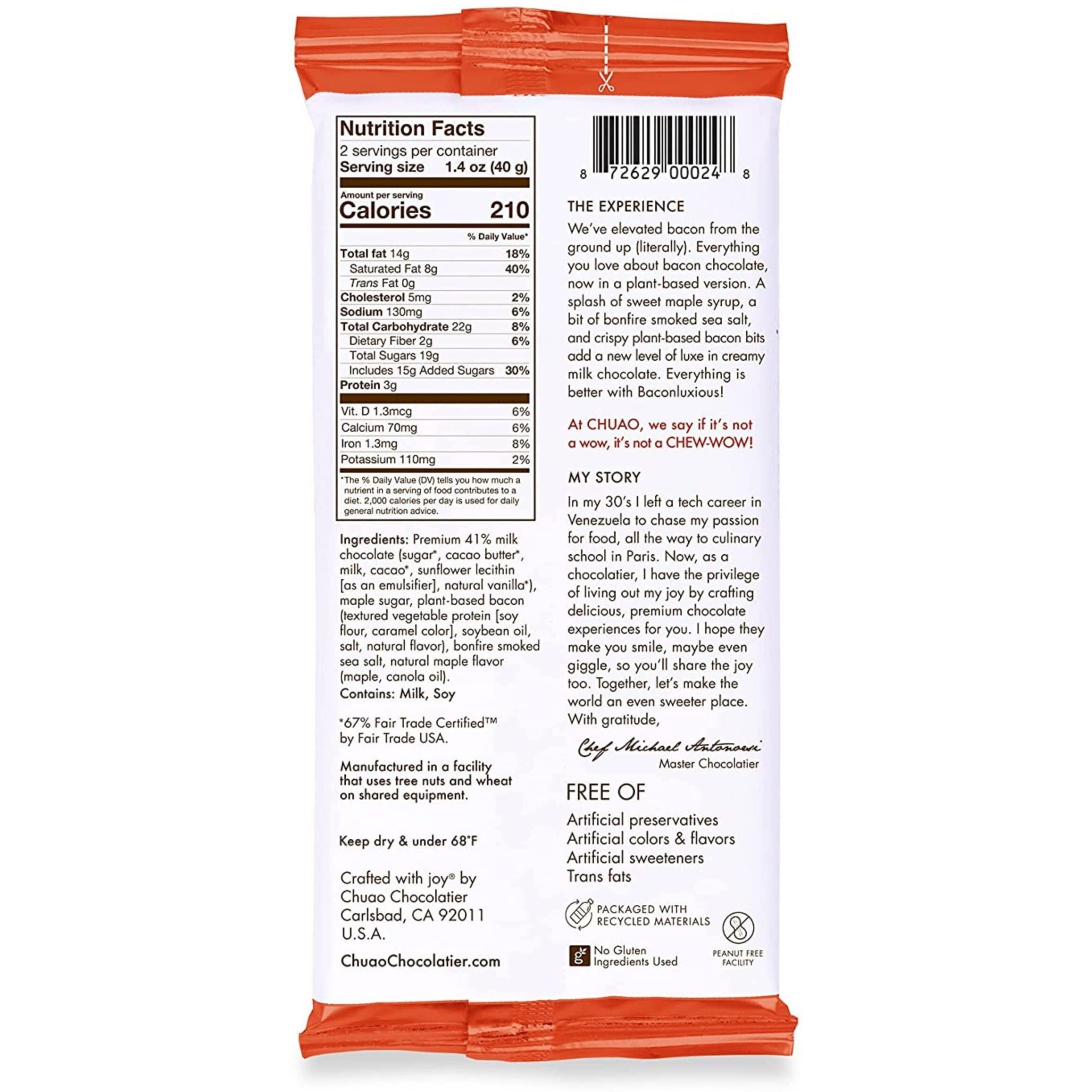 Chuao Chocolatier Baconluxious Chocolate With Plant-Based Bacon Gourmet Milk Bars | Vegetarian | For Gift Baskets, Birthday, Thank You, Care Package | 24 Pack, 0.39 Oz Each