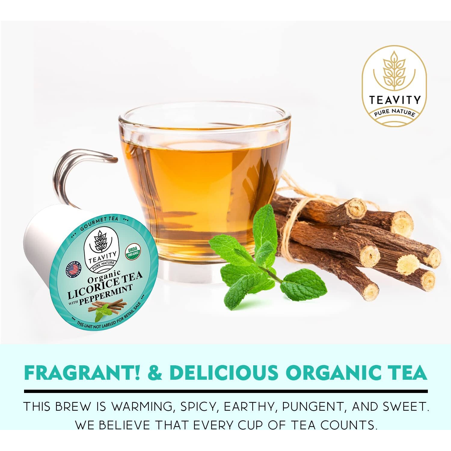 Organic Licorice Mint Tea Pods For Keurig - Natural Decaf Peppermint Tea By Teavity (24 Tea Pods)