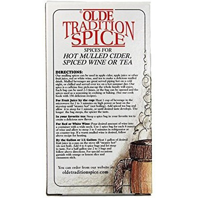 Olde Tradition Spice Mulling Spices In Tea Bags For Apple Cider, Mulled Wine, Glhwein, Hot Toddy Holiday Drink - Sugar-Free & Caffeine-Free - 8 Count