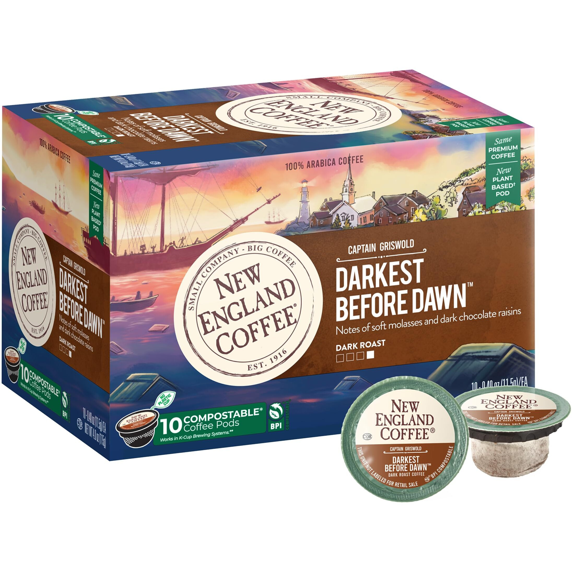 New England Coffee Darkest Before Dawn Dark Roast Single Serve Pods, 10Ct Box (Pack Of 1)