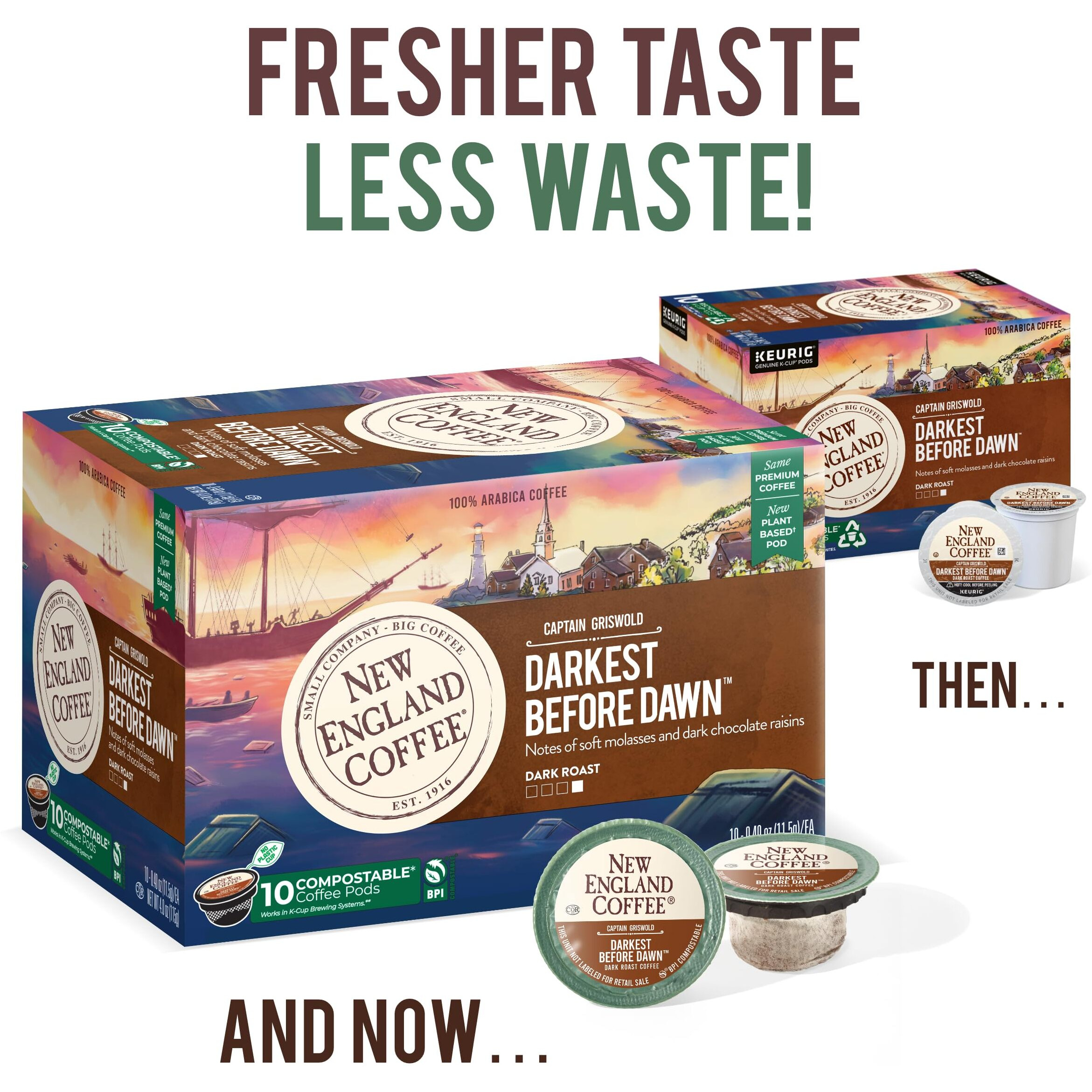 New England Coffee Darkest Before Dawn Dark Roast Single Serve Pods, 10Ct Box (Pack Of 1)