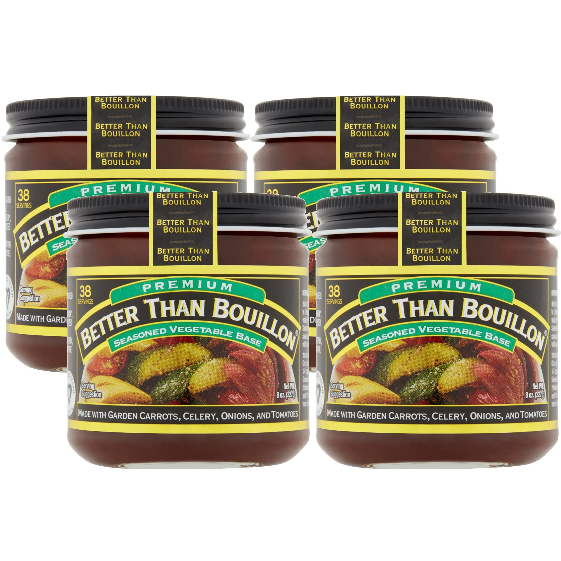 Better Than Bouillon Premium Seasoned Vegetable Base, Blendable Base For Added Flavor, 38 Servings Per Jar 8 Ounce (Pack Of 4)