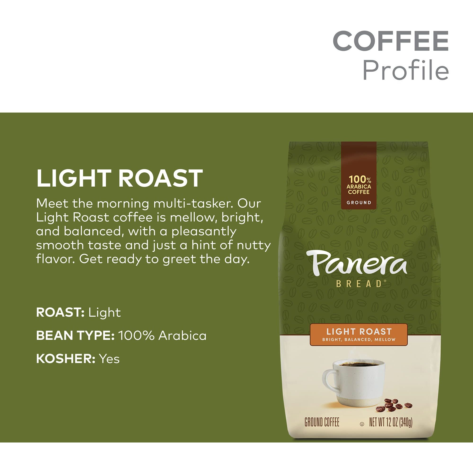 Panera Light Roast, Ground Coffee, 100 Percent Arabica Coffee, Bagged 12Oz.