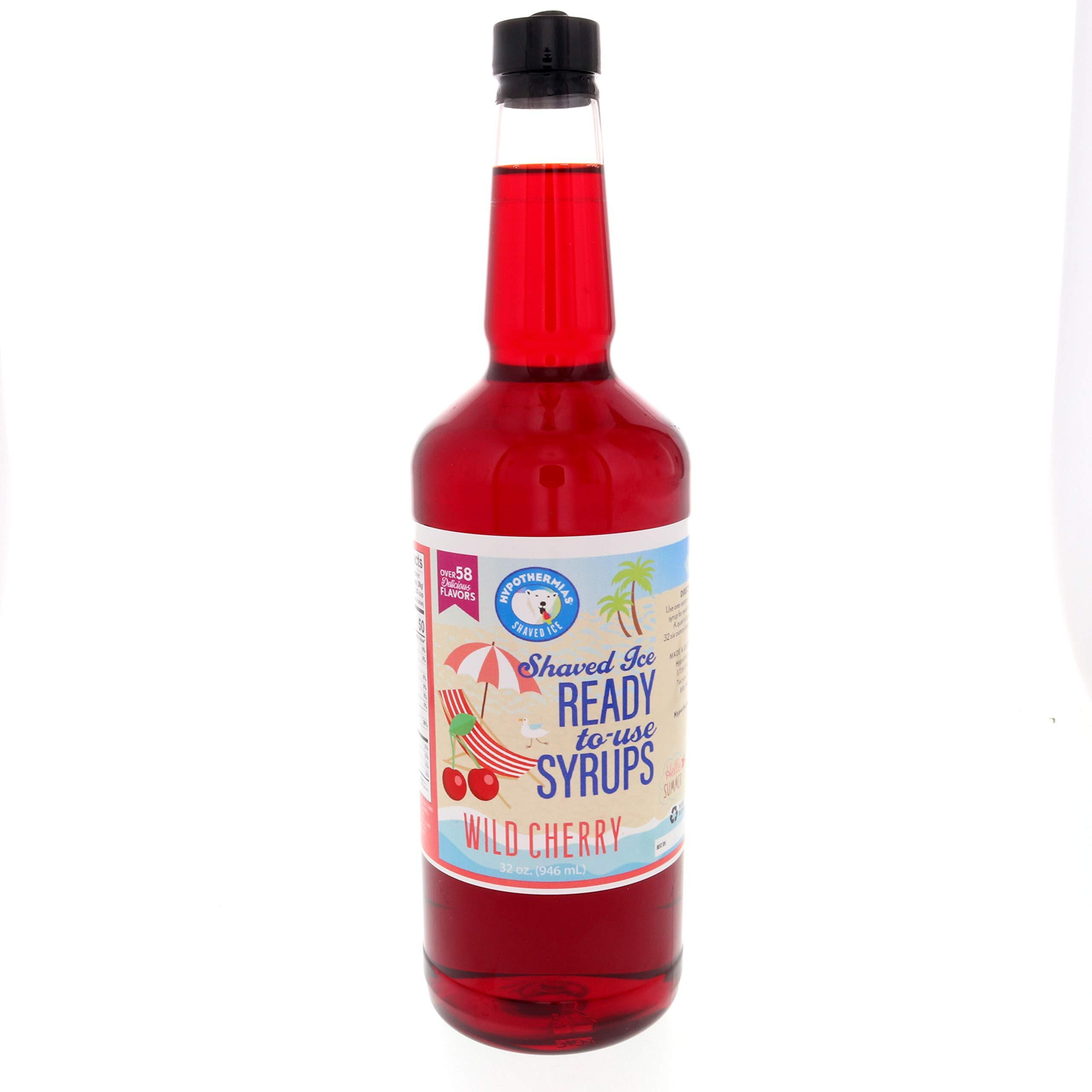Hypothermias Shaved Ice & Snow Cone Syrup - Quart (32 Fl. Oz) - Wild Cherry - Made With Non-Gmo 100% Pure Cane Sugar, No Corn Syrup - Bpa-Free Recyclable Plastic Bottle