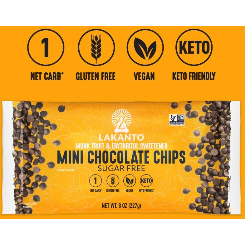 Lakanto Sugar Free Mini Chocolate Chips - Monk Fruit Sweetener And Erythritol, Perfect For Baking, Pancakes, Muffins, Protein Bites, Melting, Snacking, Toppings, Smoothies (8 Oz - Pack Of 3)