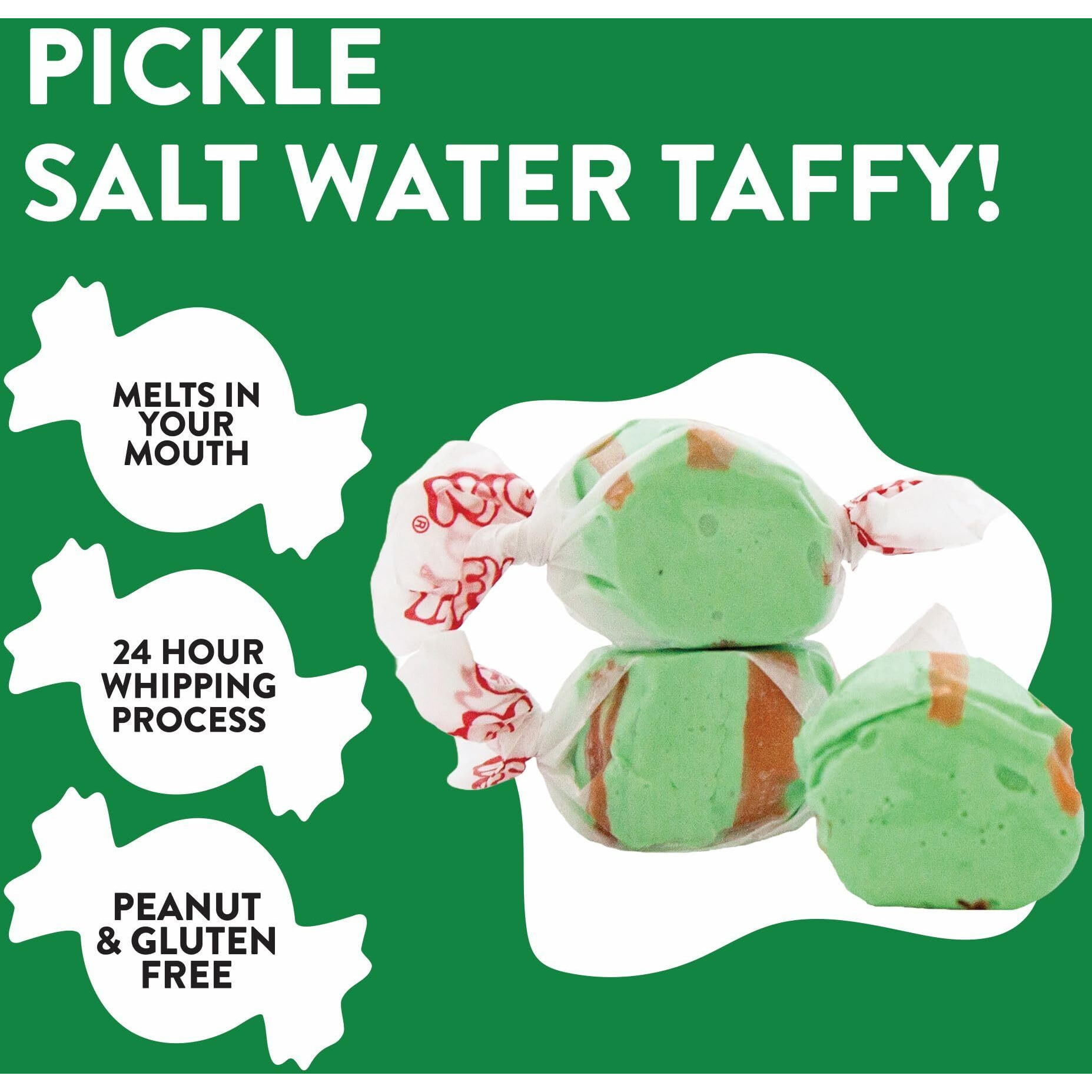 Taffy Town Candies- Pickle | Gourmet Taffy| Nougat-Style Candy| Soft & Delicious| Sumer Snack Treats| Party Good Candies| 2.5Lbs