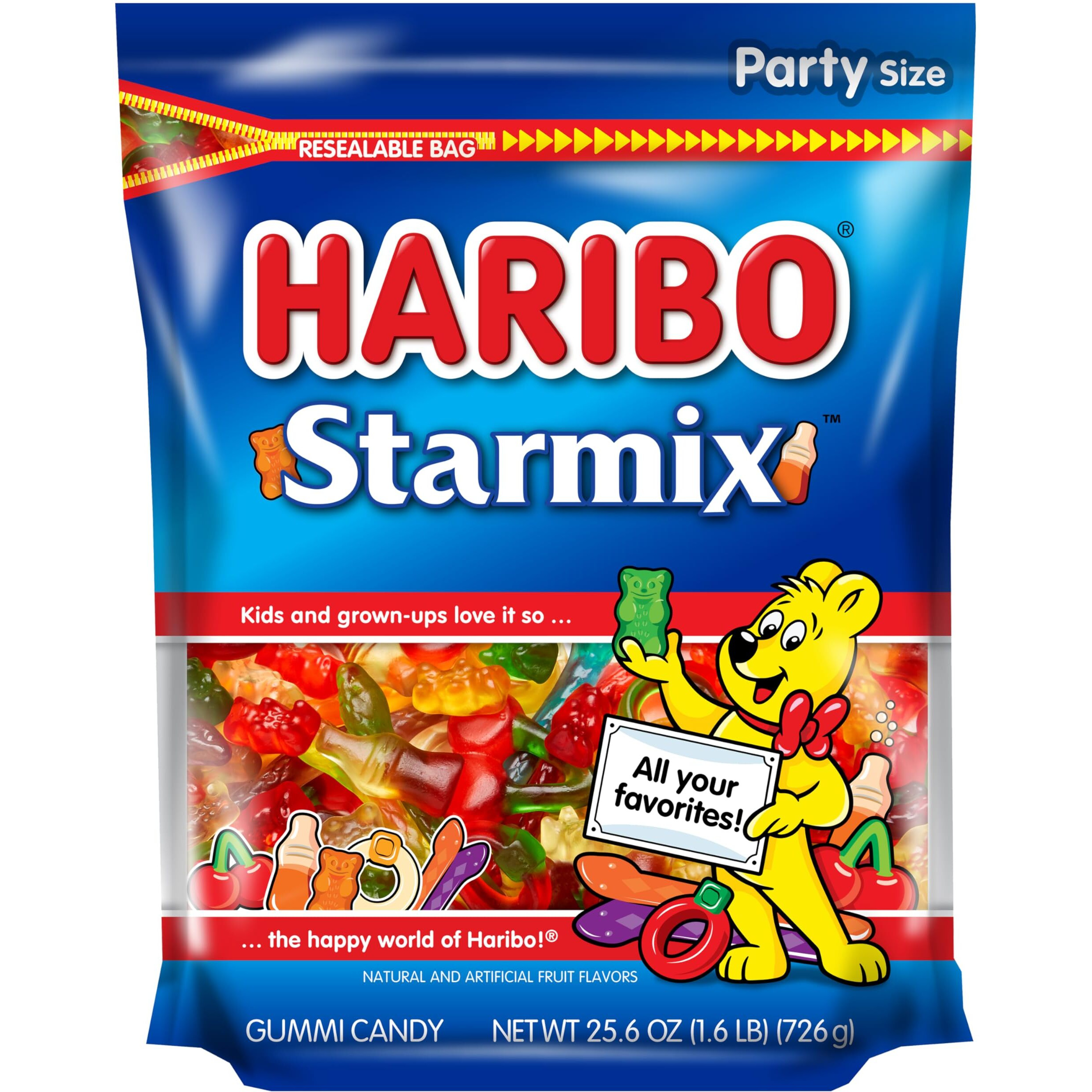 Haribo Gummi Candy, Starmix, 25.6 Oz. Resealable Stand Up Bag