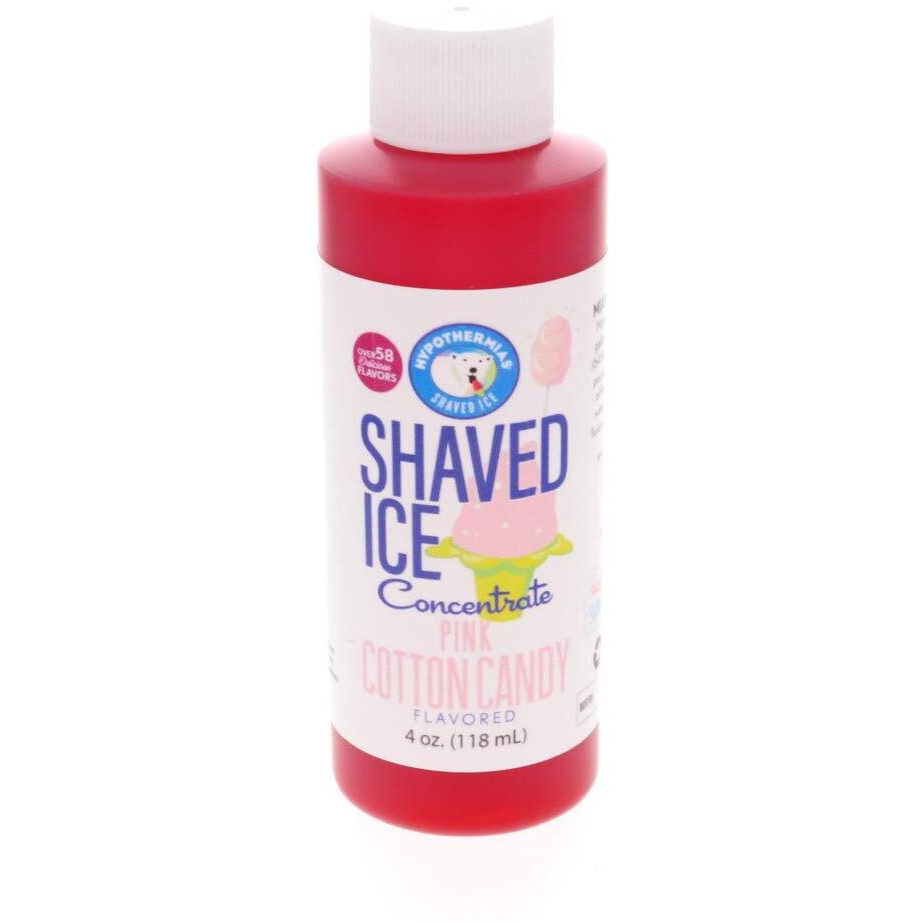 Hypothermias Shaved Ice And Snow Cone Syrup Unsweetened Flavor Concentrate - 4 Fl Oz - Makes 1 Gallon Of Ready To Use Syrup - Pink Cotton Candy - Must Add Filtered Water And Sweetener