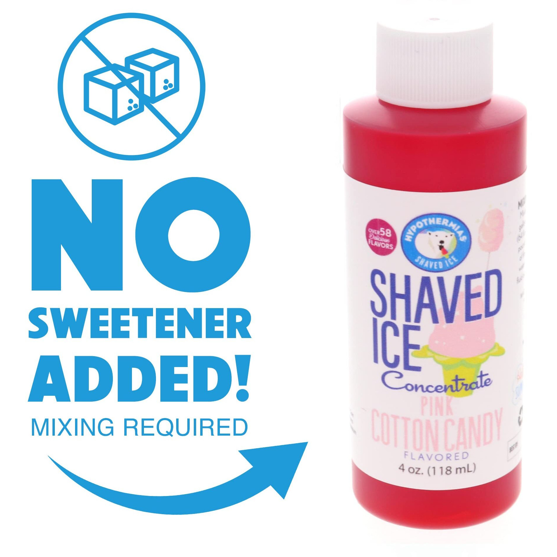 Hypothermias Shaved Ice And Snow Cone Syrup Unsweetened Flavor Concentrate - 4 Fl Oz - Makes 1 Gallon Of Ready To Use Syrup - Pink Cotton Candy - Must Add Filtered Water And Sweetener