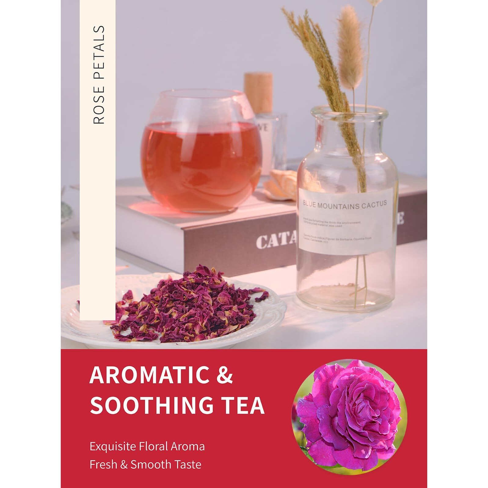 Teelux Rose Petals Tea, Premium Food Grade Dried Rose Flowers For Drinks, Baking, Diy Beauty, Crafts, All Natural, Caffeine Free, 2.82Oz