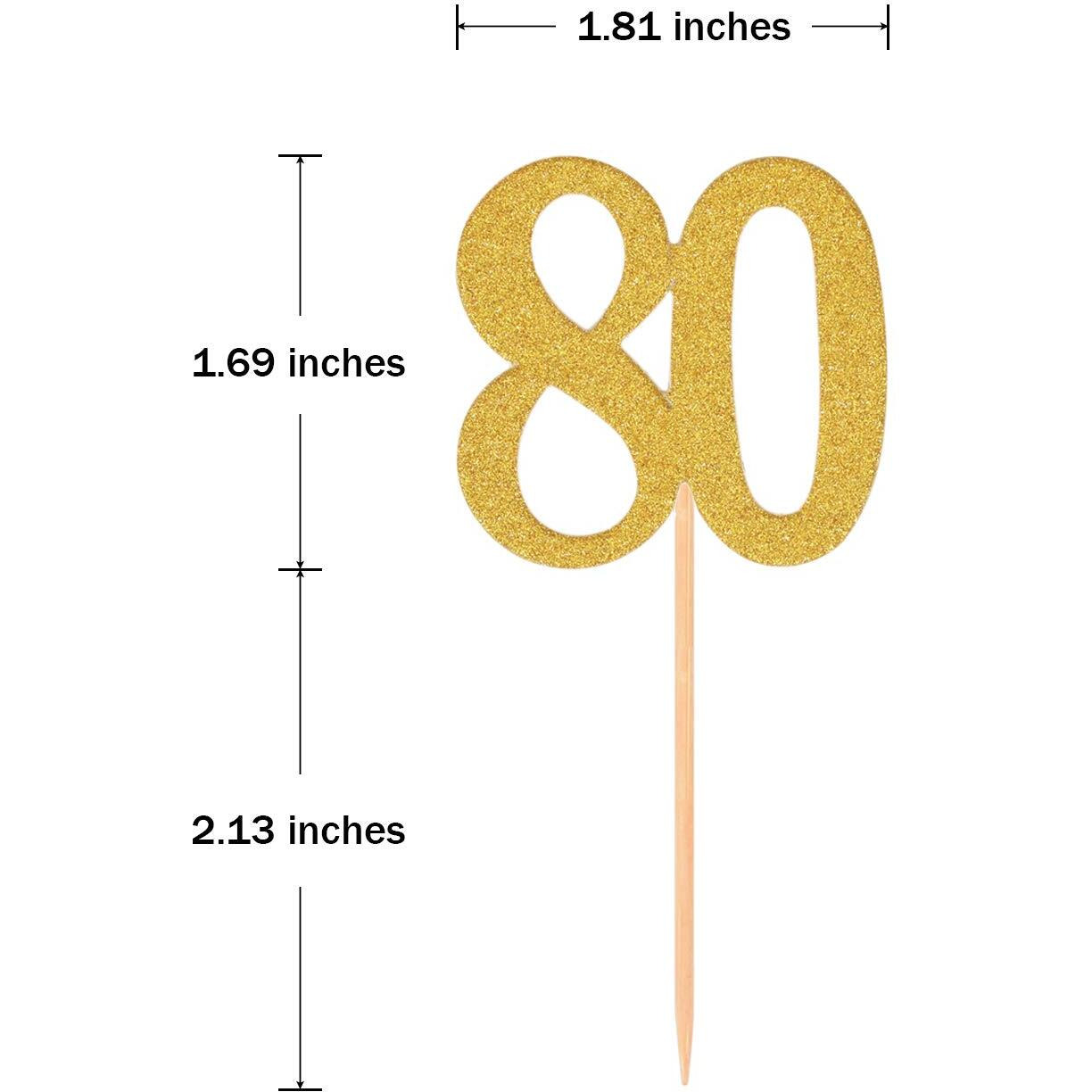 Donoter 50Pcs 80Th Cupcake Toppers Gold Glitter Number 80 Cake Picks For Birthday Anniversary Party Decoration