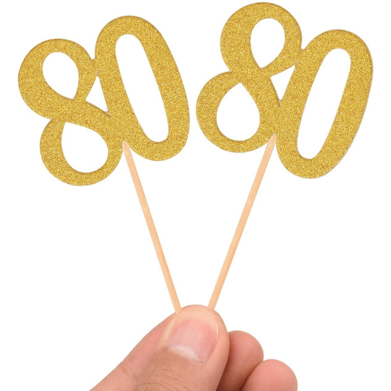 Donoter 50Pcs 80Th Cupcake Toppers Gold Glitter Number 80 Cake Picks For Birthday Anniversary Party Decoration