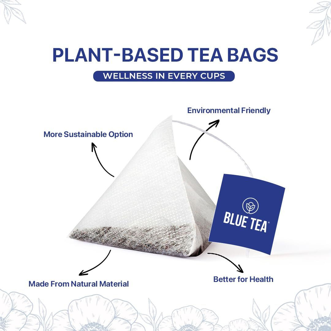 Blue Tea - Butterfly Pea Flower Tea - Mint -15 Count - Plant Based Tea Bag | Refreshing Blend | Antioxidant - Flower Based - Herbal Tea - Caffeine-Free - Non-Gmo - Vegan | Reusable Tin Pack