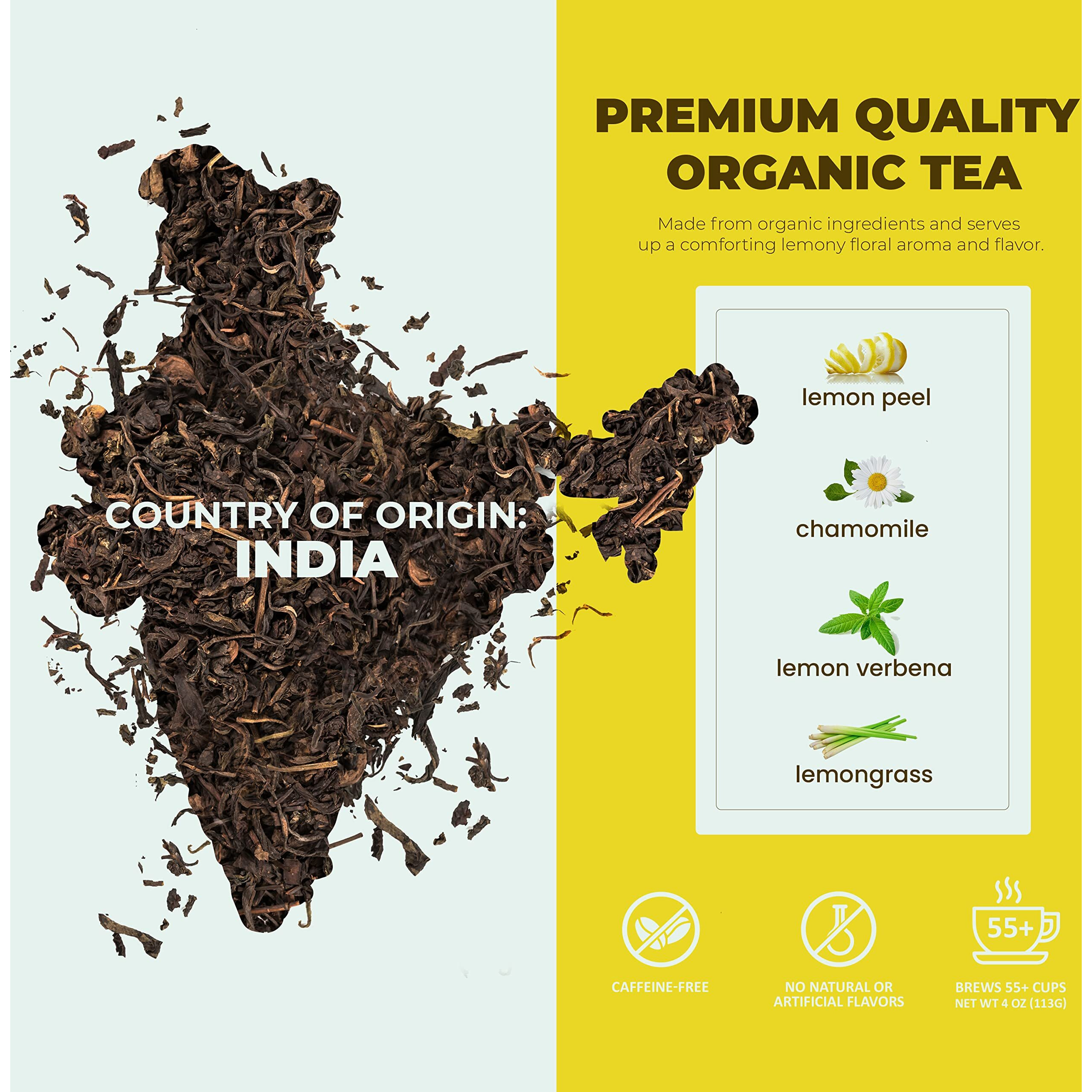 Gardenika Organic Lemon Chamomile Loose Leaf Tea, Ksa Kosher, Caffeine Free, Herbal With Chamomile And Lemongrass - 4 Oz (1 Pack)