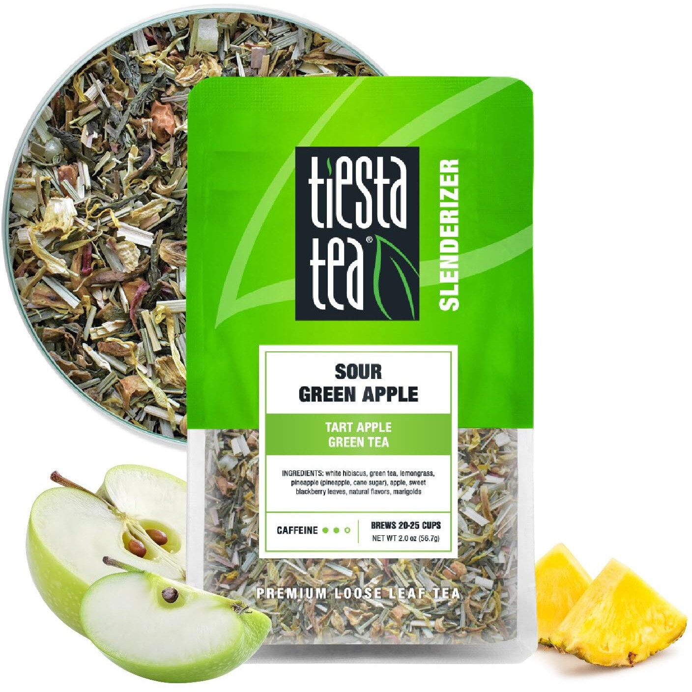 Tiesta Tea - Sour Green Apple - Tart Apple Green Tea - Loose Leaf Tea Blend - Medium Caffeinated Green Tea - Make Hot Or Iced Tea Up To 20-25 Cups - 2 Oz Resealable Pouch
