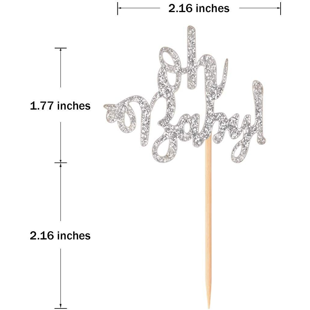 Donoter 48 Pcs Silver Glitter Oh Baby Cupcake Topper Picks For Baby Shower Party Cake Decorations