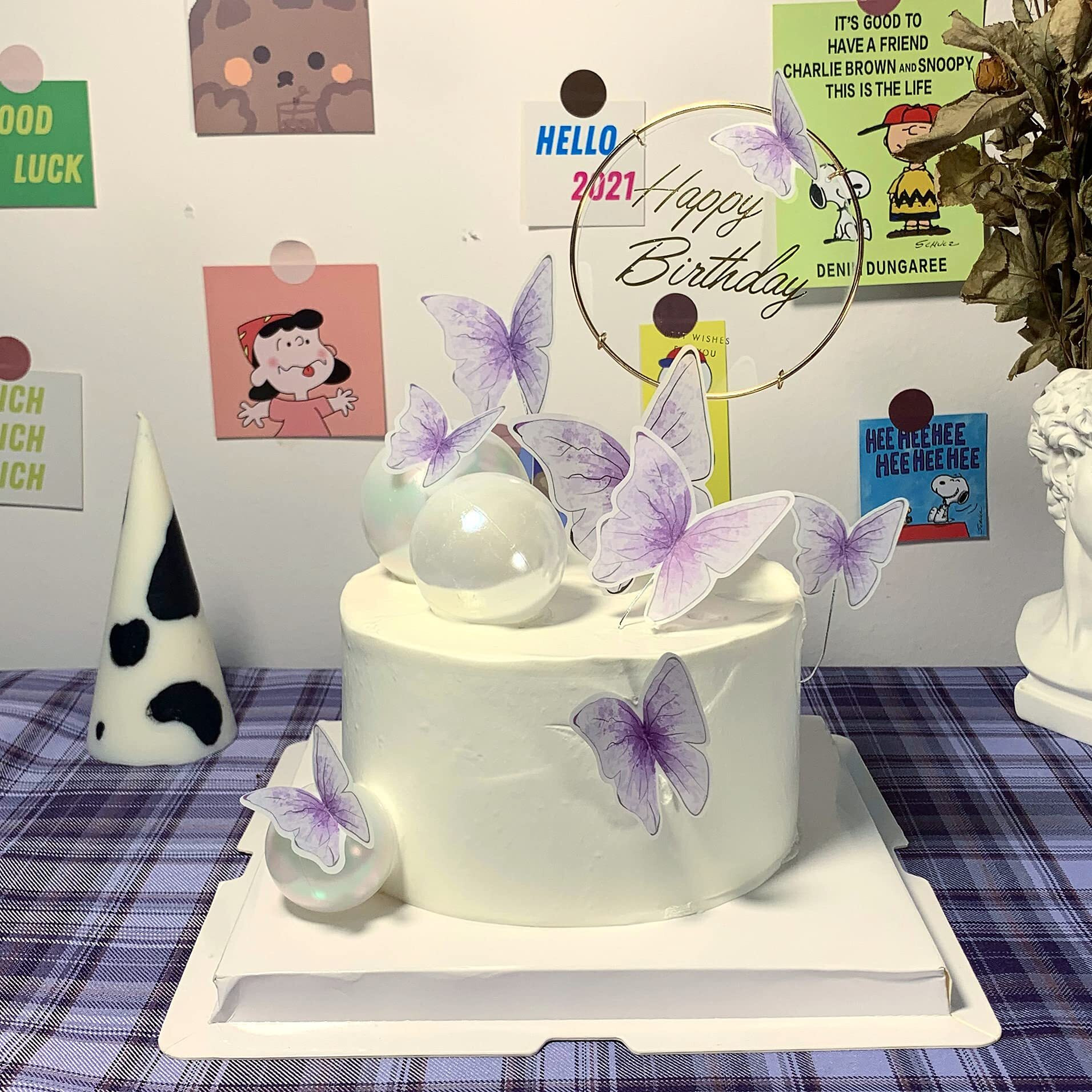 11-Pieces Purple Butterfly Cake Toppers Happy Birthday Metal Gold Happy Birthday Cake Topper Butterfly Birthday Cake Decorations Cake Butterfly Party Decorations