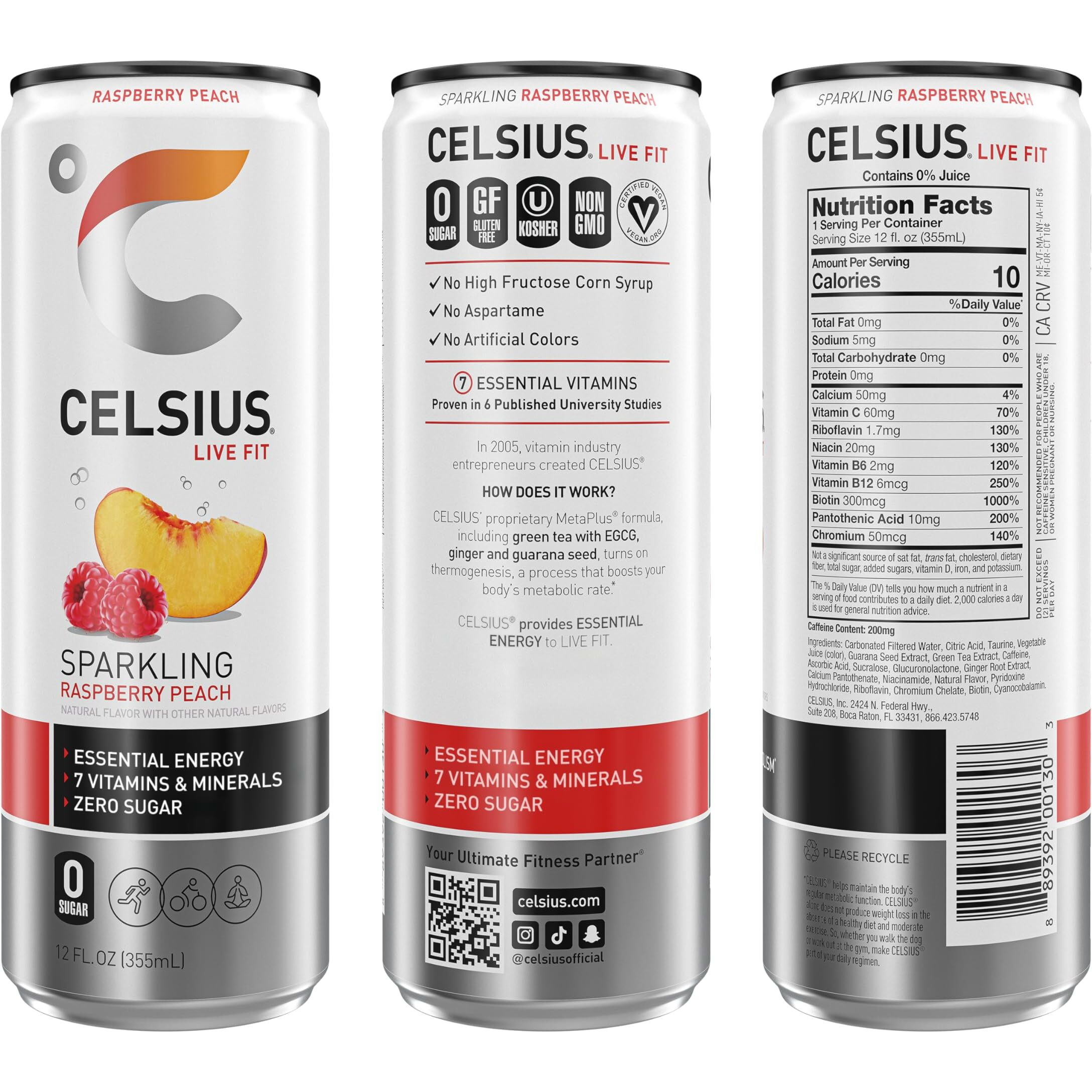 Celsius Sparkling Raspberry Peach, Functional Essential Energy Drink 12 Fl Oz (Pack Of 12)
