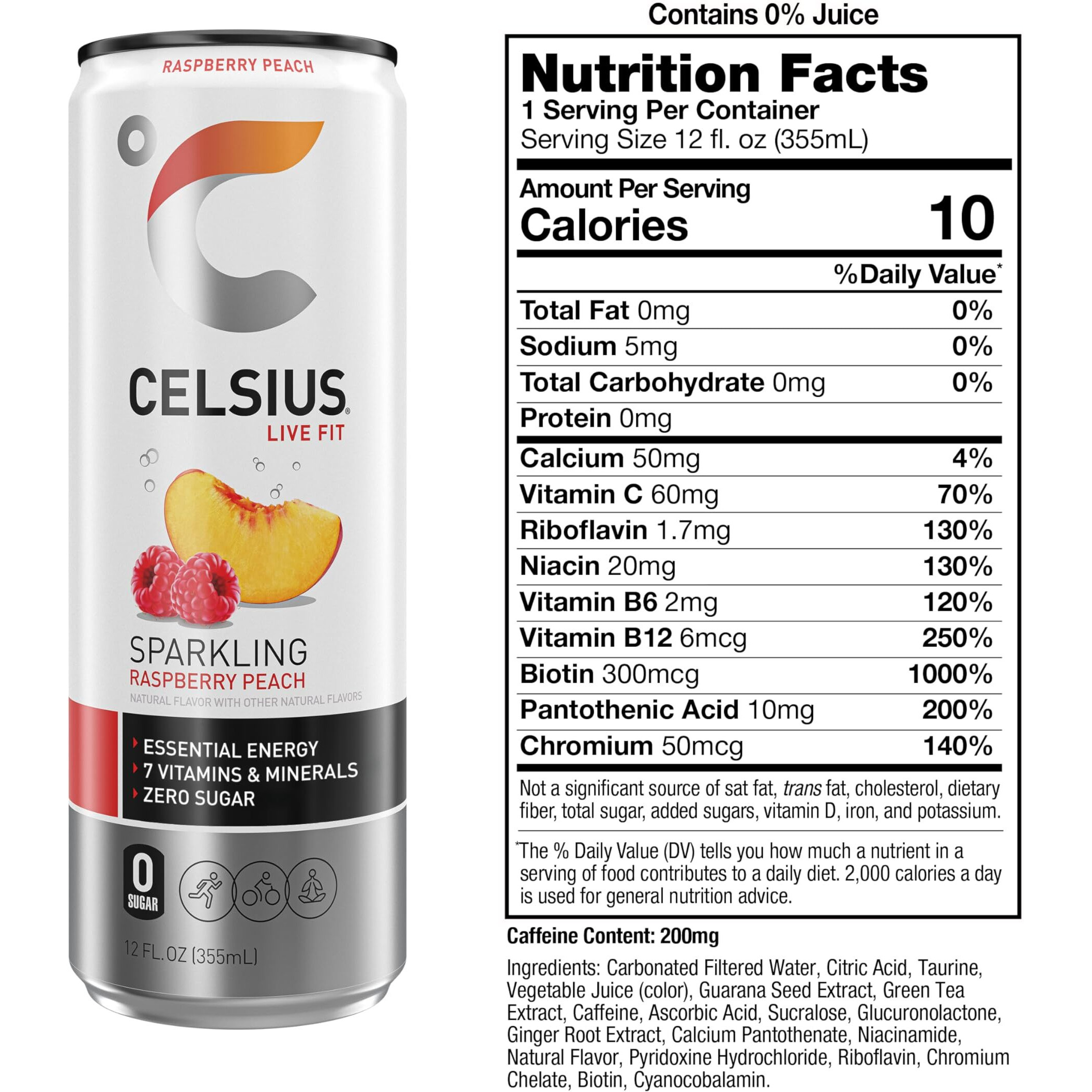 Celsius Sparkling Raspberry Peach, Functional Essential Energy Drink 12 Fl Oz (Pack Of 12)