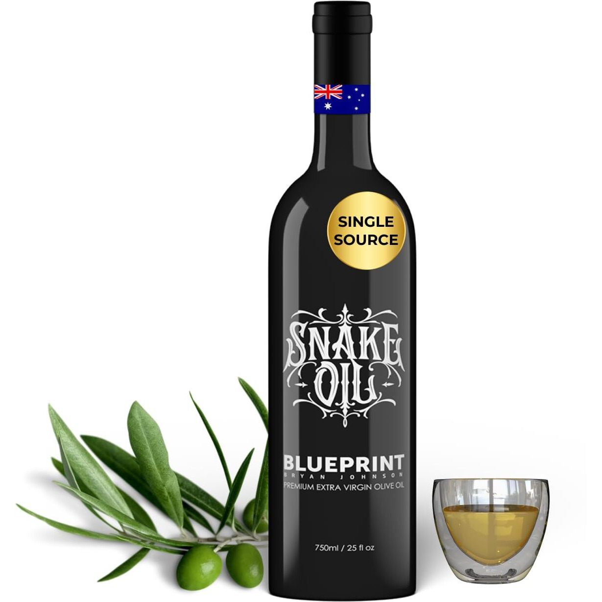 Blueprint Bryan Johnson Extra Virgin Olive Oil - Cold Pressed Polyphenol Rich Evoo (Over 400 Mg/Kg), Smooth Peppery Flavor, Keto & Paleo Friendly, 3Rd Party Verified, Single Source, 750Ml Glass Bottle