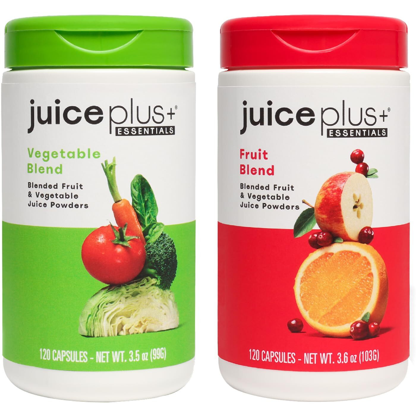 Juice Plus+ Fruit And Vegetable Blend For Solid Nutritional Foundation - Boost Family's Health With 20 Fruits & Veggies Plus Plant Nutrients - Prepacked 2 Bottles (60 Servings Of Fruit, 60 Of Veg)