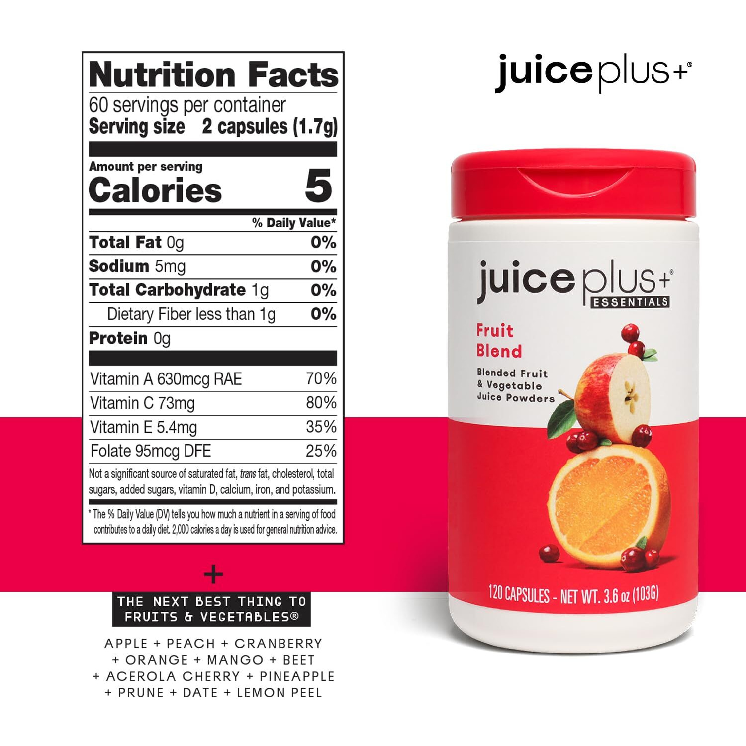 Juice Plus+ Fruit And Vegetable Blend For Solid Nutritional Foundation - Boost Family's Health With 20 Fruits & Veggies Plus Plant Nutrients - Prepacked 2 Bottles (60 Servings Of Fruit, 60 Of Veg)