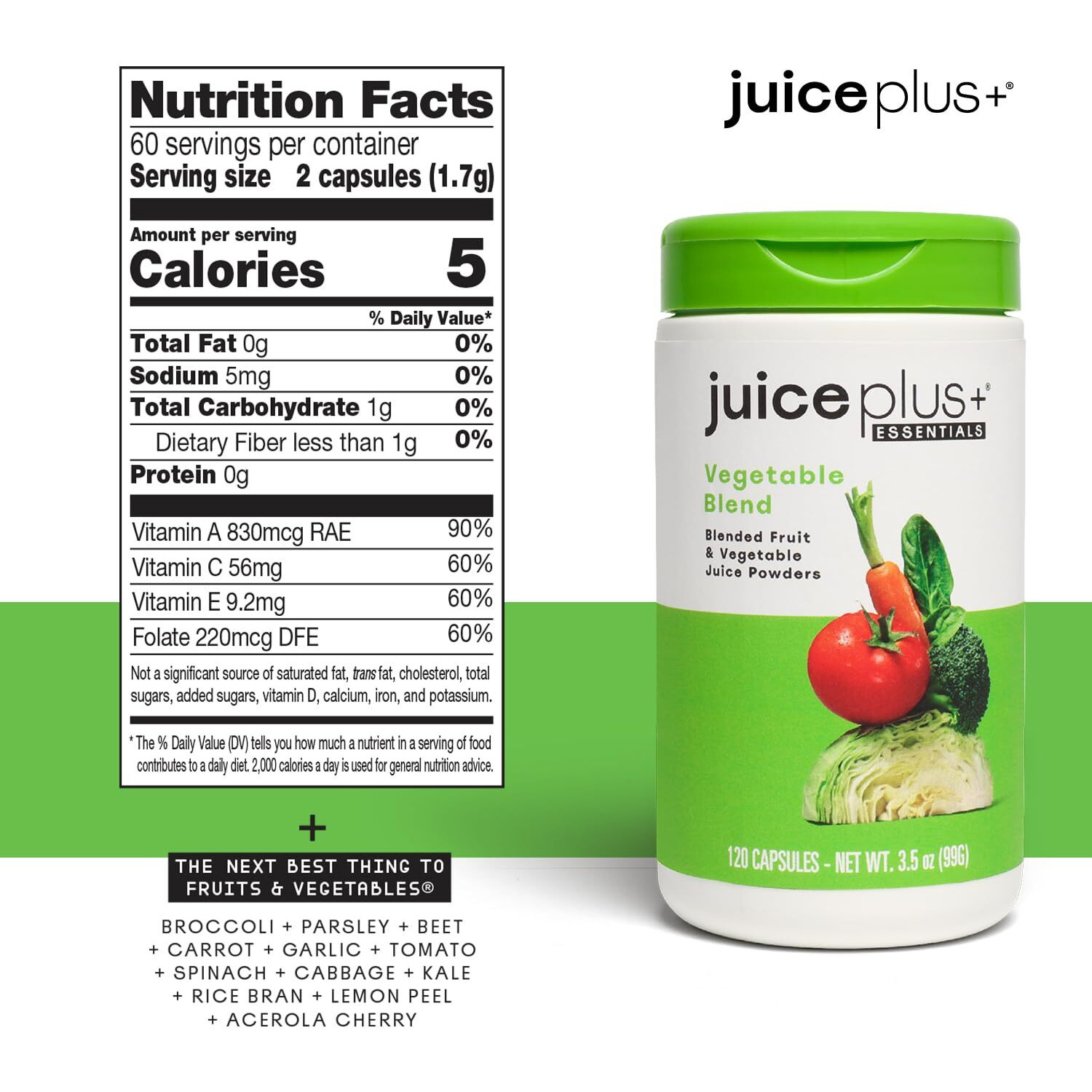 Juice Plus+ Fruit And Vegetable Blend For Solid Nutritional Foundation - Boost Family's Health With 20 Fruits & Veggies Plus Plant Nutrients - Prepacked 2 Bottles (60 Servings Of Fruit, 60 Of Veg)
