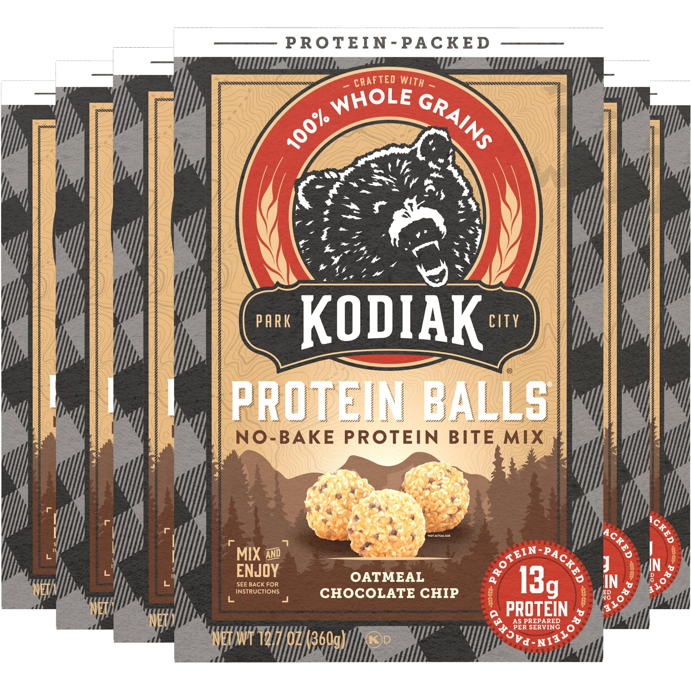 Kodiak Oatmeal Protein Ball Mix, Chocolate Chip, High Protein, 100% Whole Grains, (Pack Of 6)