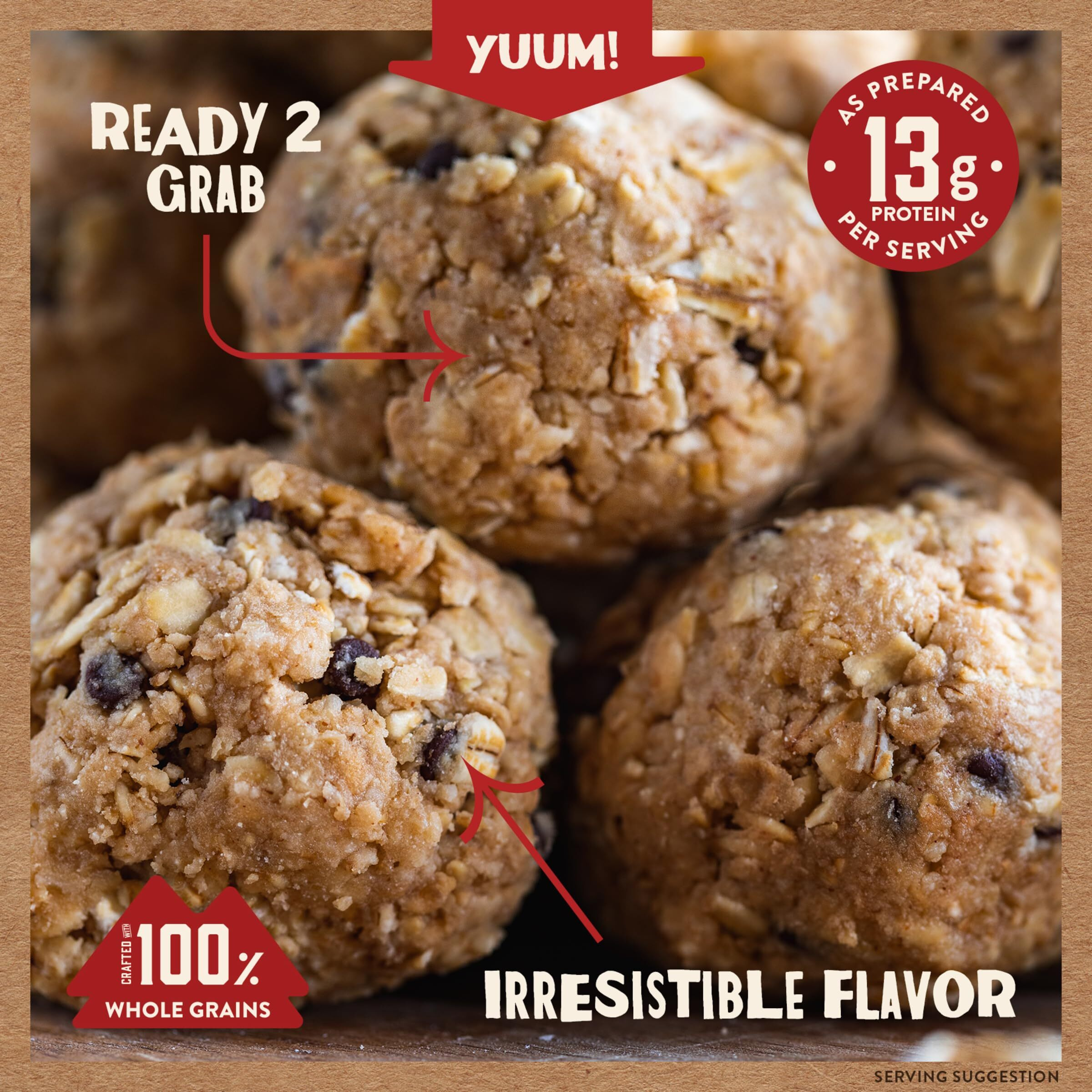 Kodiak Oatmeal Protein Ball Mix, Chocolate Chip, High Protein, 100% Whole Grains, (Pack Of 6)