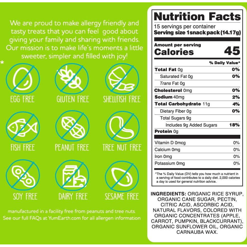 Yumearth Organic Halloween Gummy Fruits - Fruity Candy Snack Packs, Gluten Free Snacks For Kids - Allergy Friendly, Non-Gmo, No Artificial Flavors Or Dyes - Assorted Flavors, 7.5 Oz (Pack Of 15)